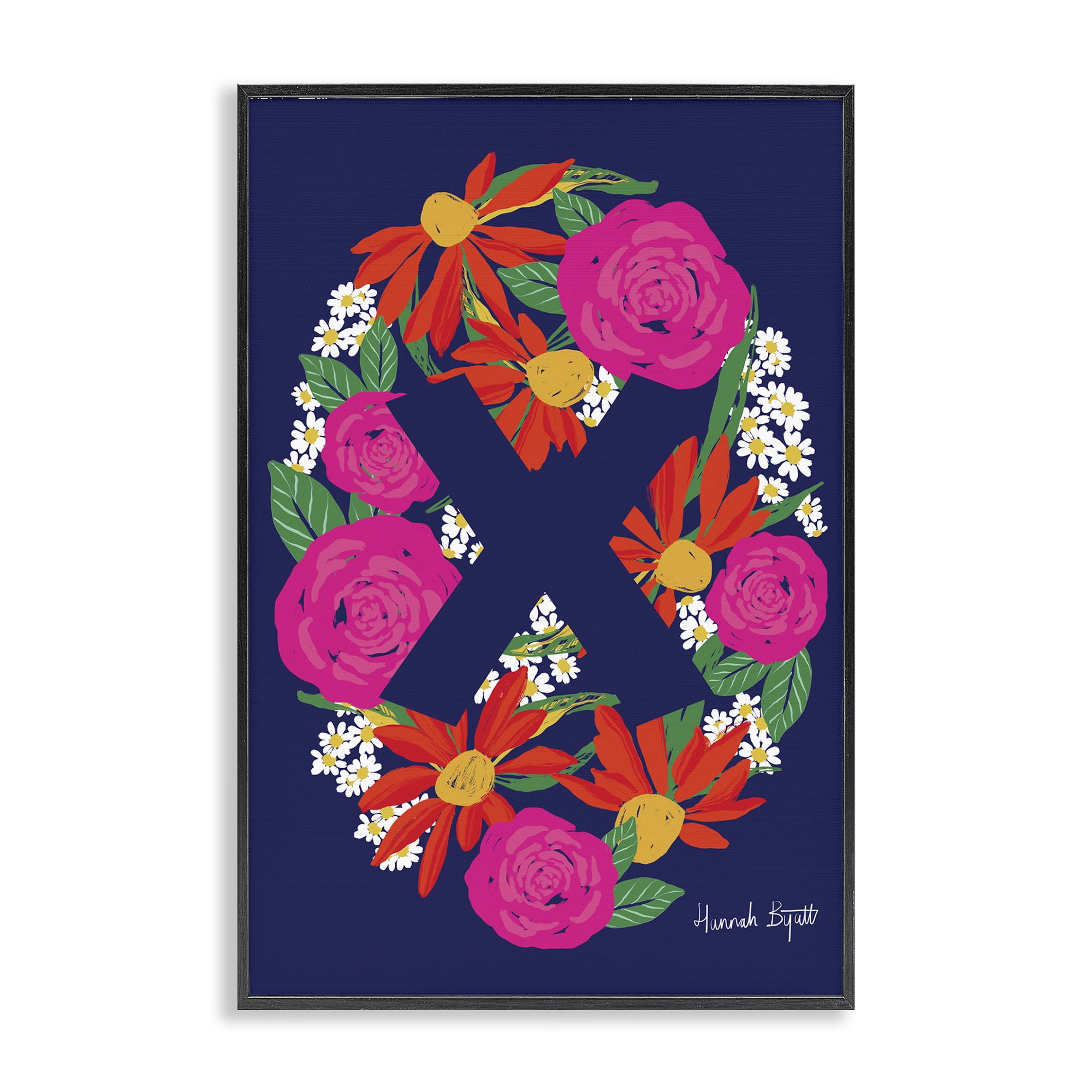 Stupell Industries Floral Bloom Letter X Botanical & Floral Painting Black Framed Art Print Wall Art, 12 x 18