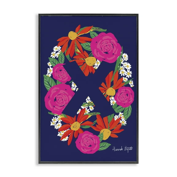 Stupell Industries Floral Bloom Letter X Botanical & Floral Painting Black Framed Art Print Wall Art, 12 x 18