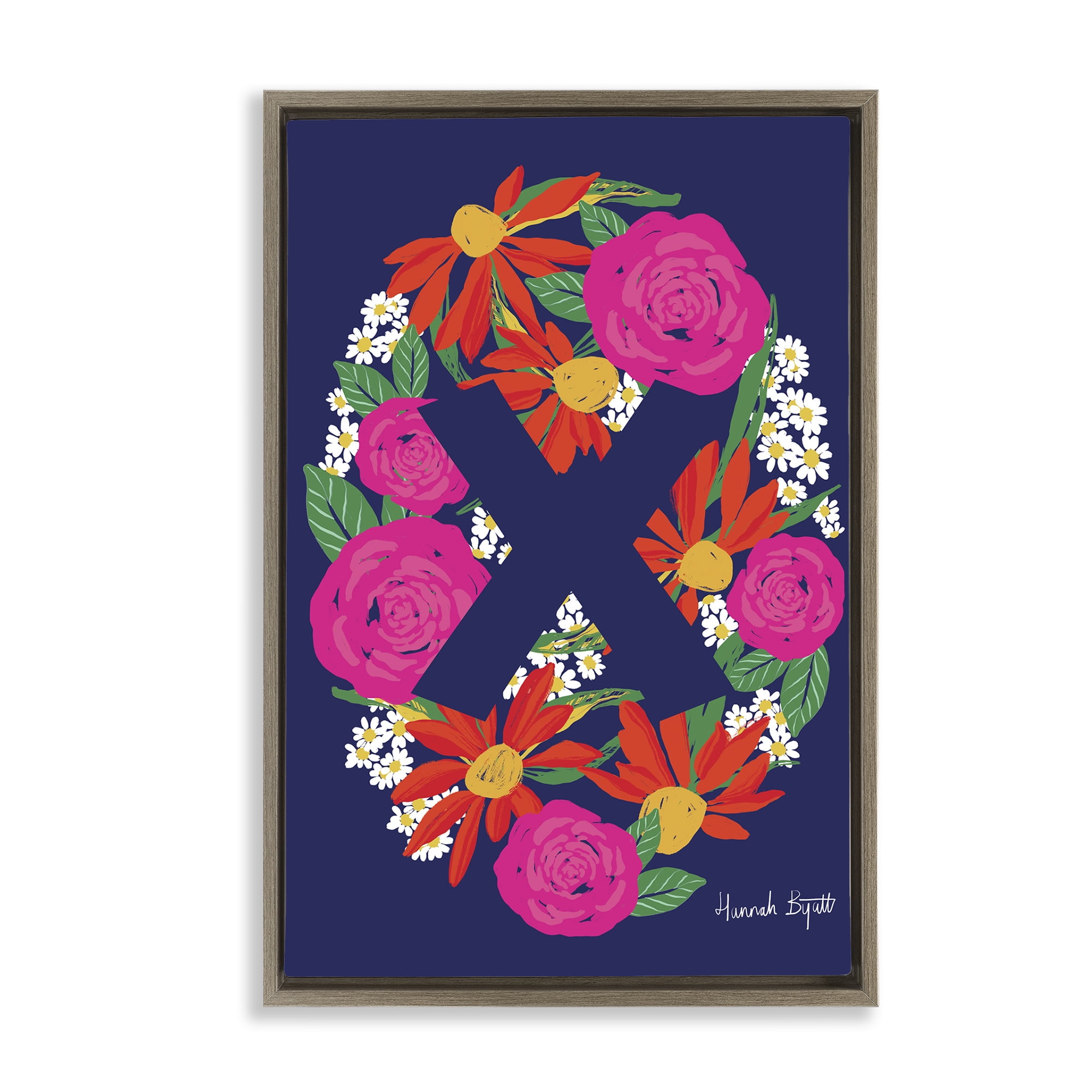 Stupell Industries Floral Bloom Letter X Botanical & Floral Painting Brown Floater Framed Art Print Wall Art, 17 x 25