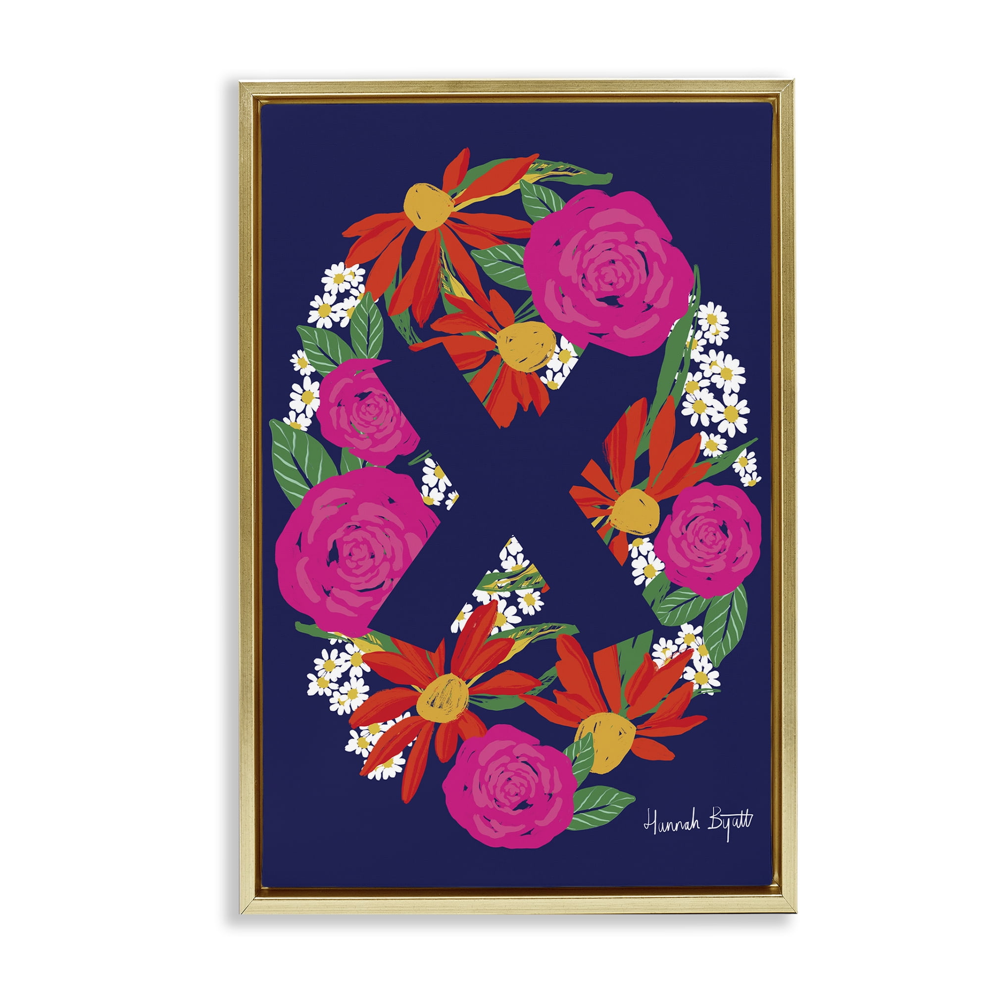 Stupell Industries Floral Bloom Letter X Botanical & Floral Painting Gold Floater Framed Art Print Wall Art, 17 x 25