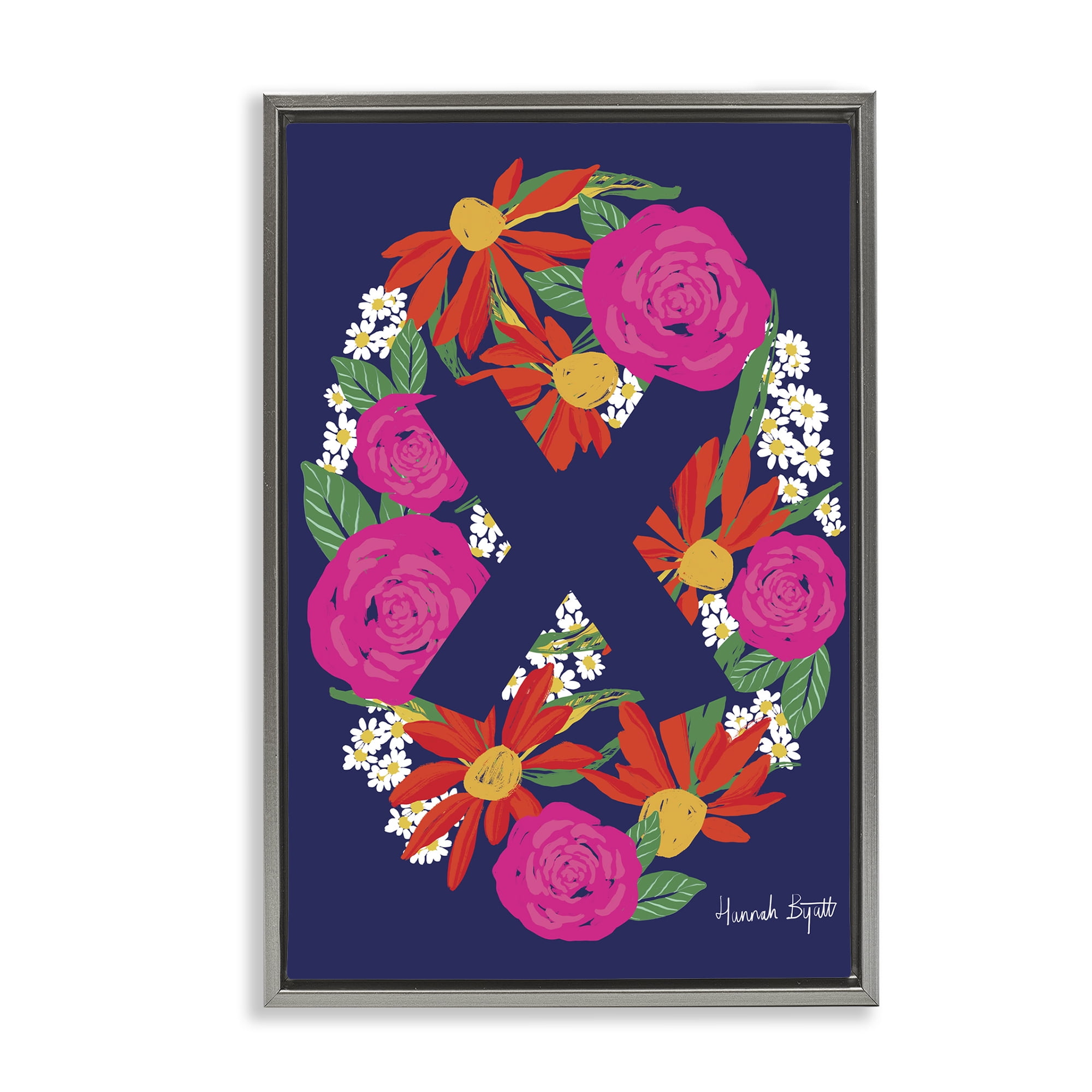 Stupell Industries Floral Bloom Letter X Botanical & Floral Painting Gray Floater Framed Art Print Wall Art, 21 x 31