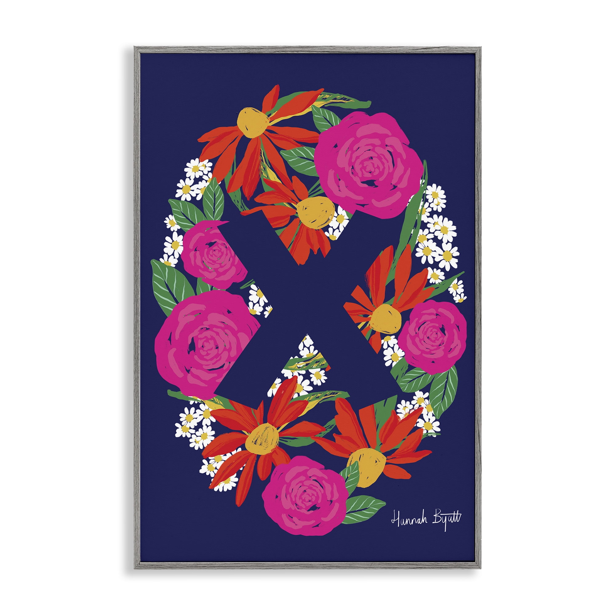 Stupell Industries Floral Bloom Letter X Botanical & Floral Painting Gray Framed Art Print Wall Art, 12 x 18