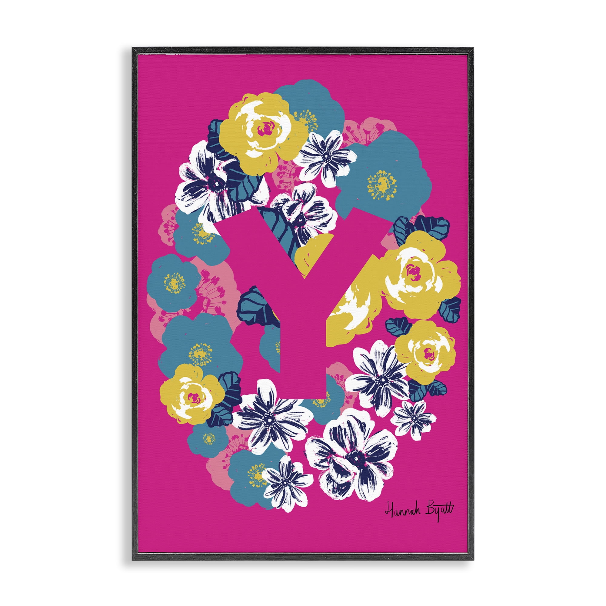Stupell Industries Floral Bloom Letter Y Botanical & Floral Painting Black Framed Art Print Wall Art, 20 x 30