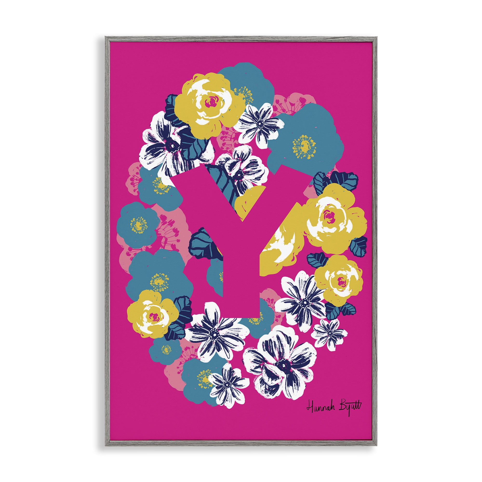 Stupell Industries Floral Bloom Letter Y Botanical & Floral Painting Gray Framed Art Print Wall Art, 12 x 18