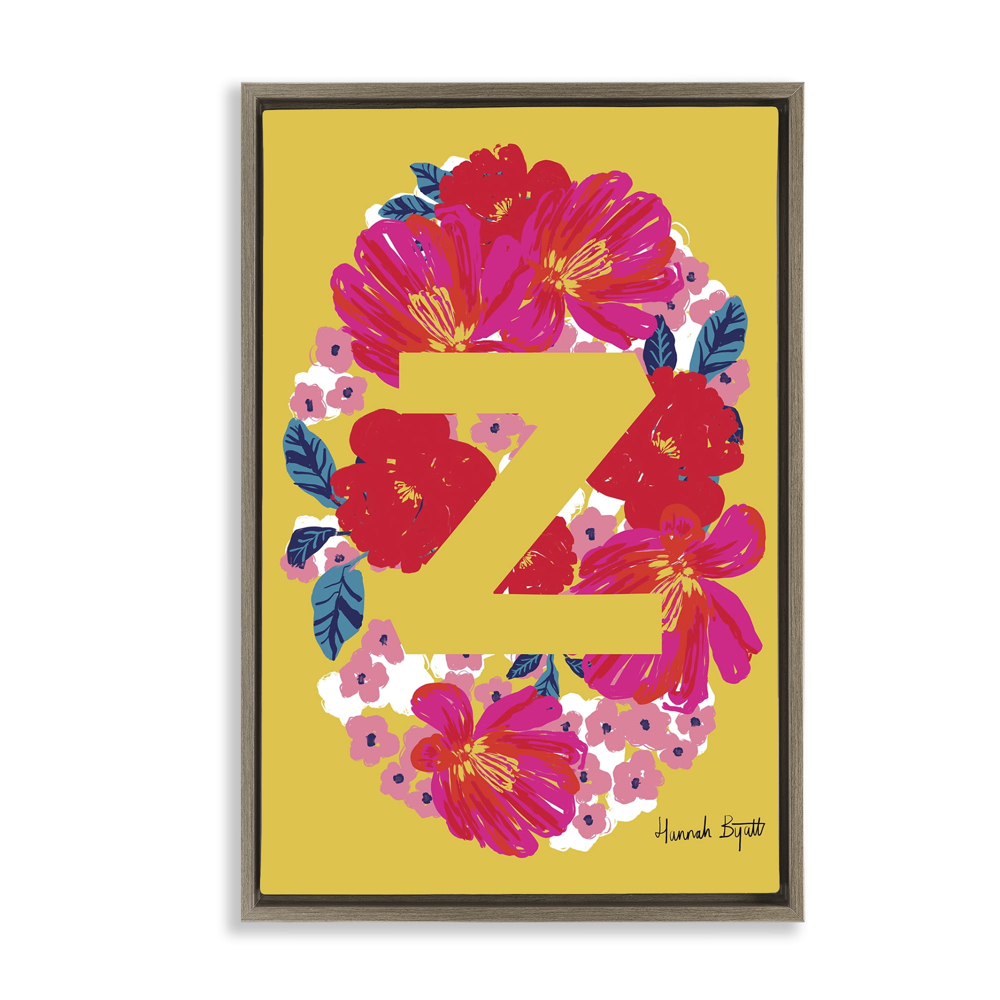 Stupell Industries Floral Bloom Letter Z Botanical & Floral Painting Brown Floater Framed Art Print Wall Art, 17 x 25