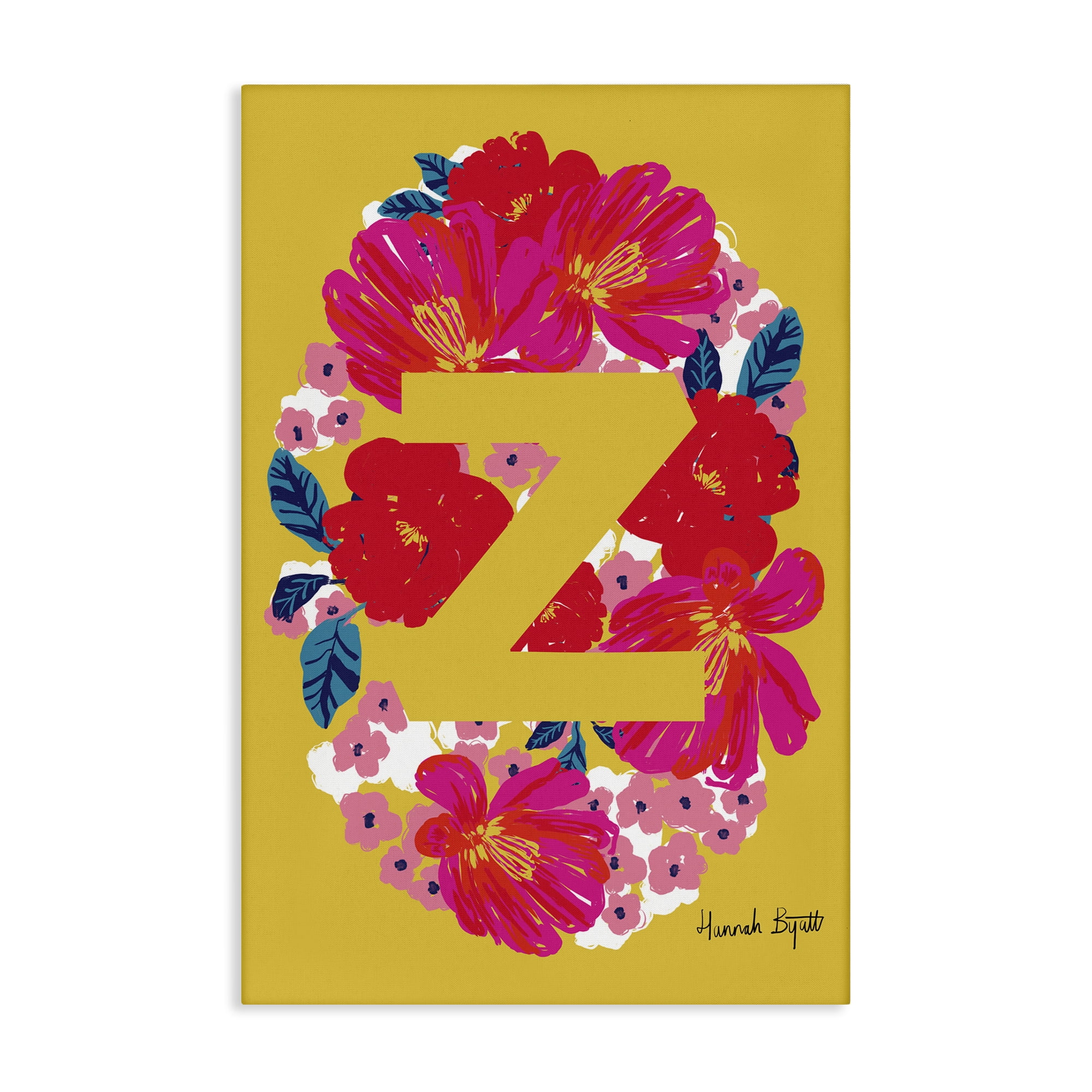Stupell Industries Floral Bloom Letter Z Botanical & Floral Painting Gallery Wrapped Canvas Art Print Wall Art, 24 x 36