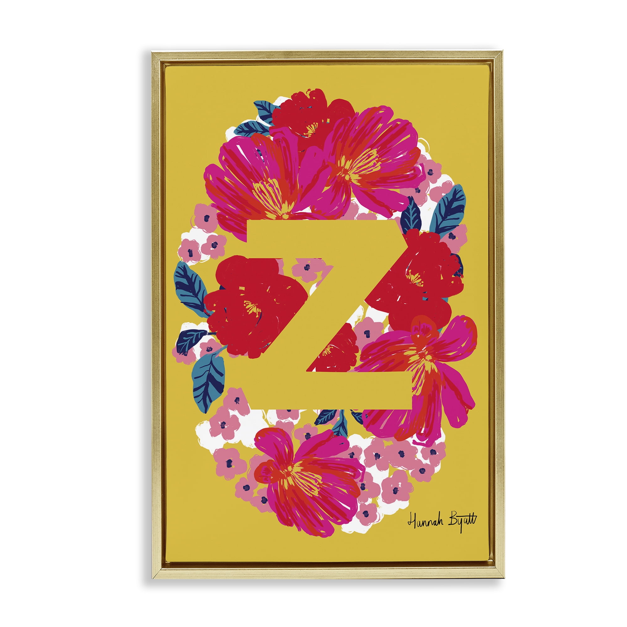 Stupell Industries Floral Bloom Letter Z Botanical & Floral Painting Gold Floater Framed Art Print Wall Art, 21 x 31