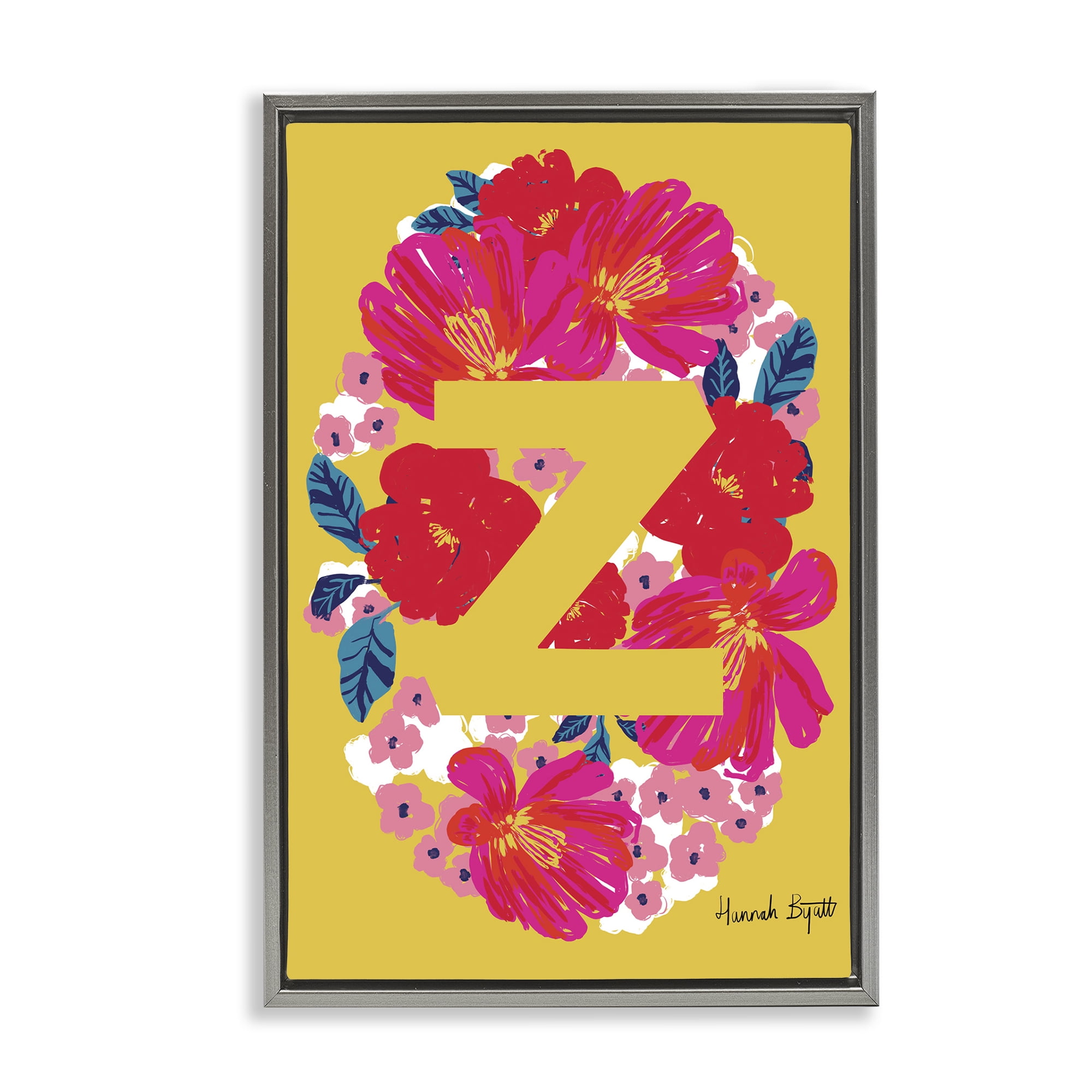 Stupell Industries Floral Bloom Letter Z Botanical & Floral Painting Gray Floater Framed Art Print Wall Art, 17 x 25
