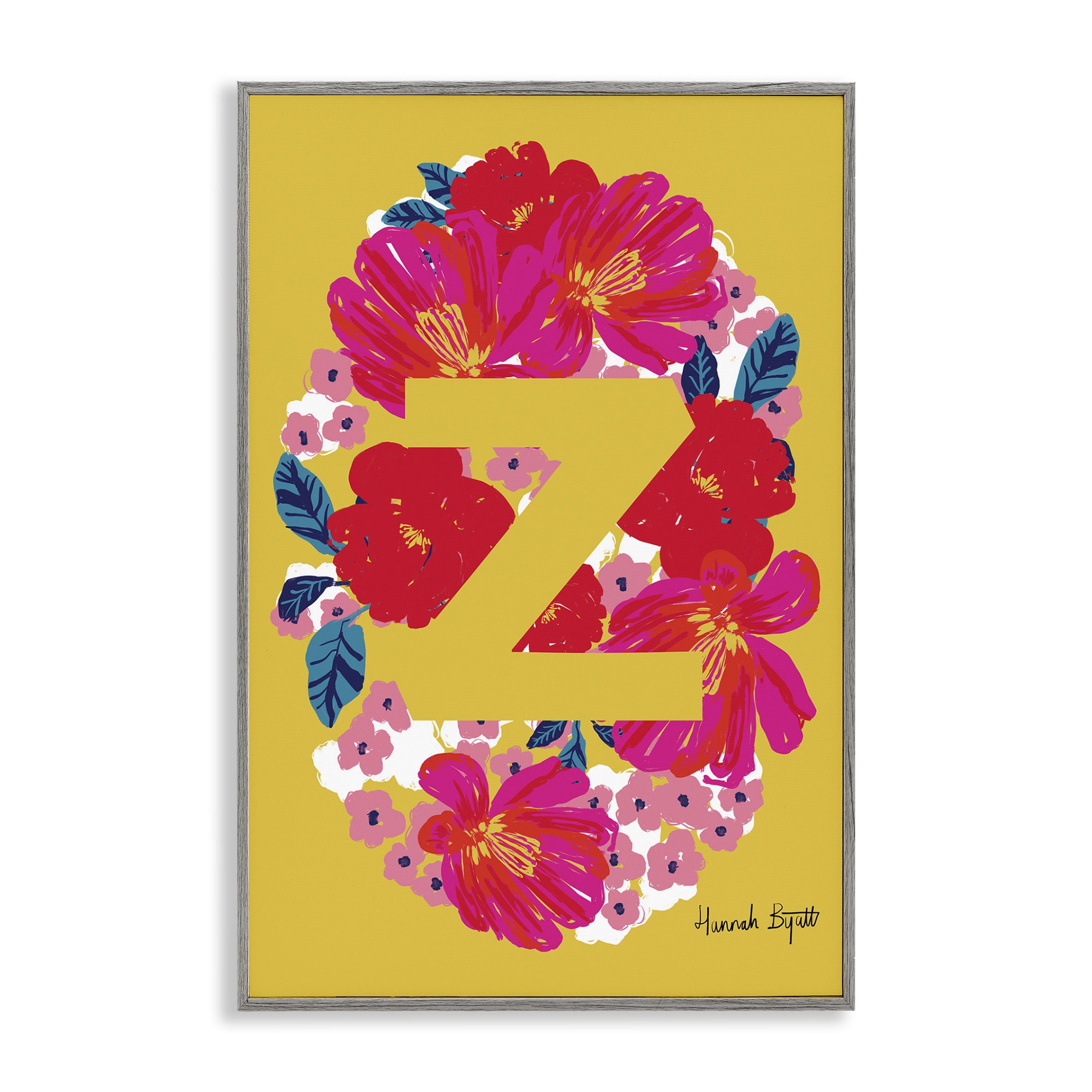 Stupell Industries Floral Bloom Letter Z Botanical & Floral Painting Gray Framed Art Print Wall Art, 16 x 24