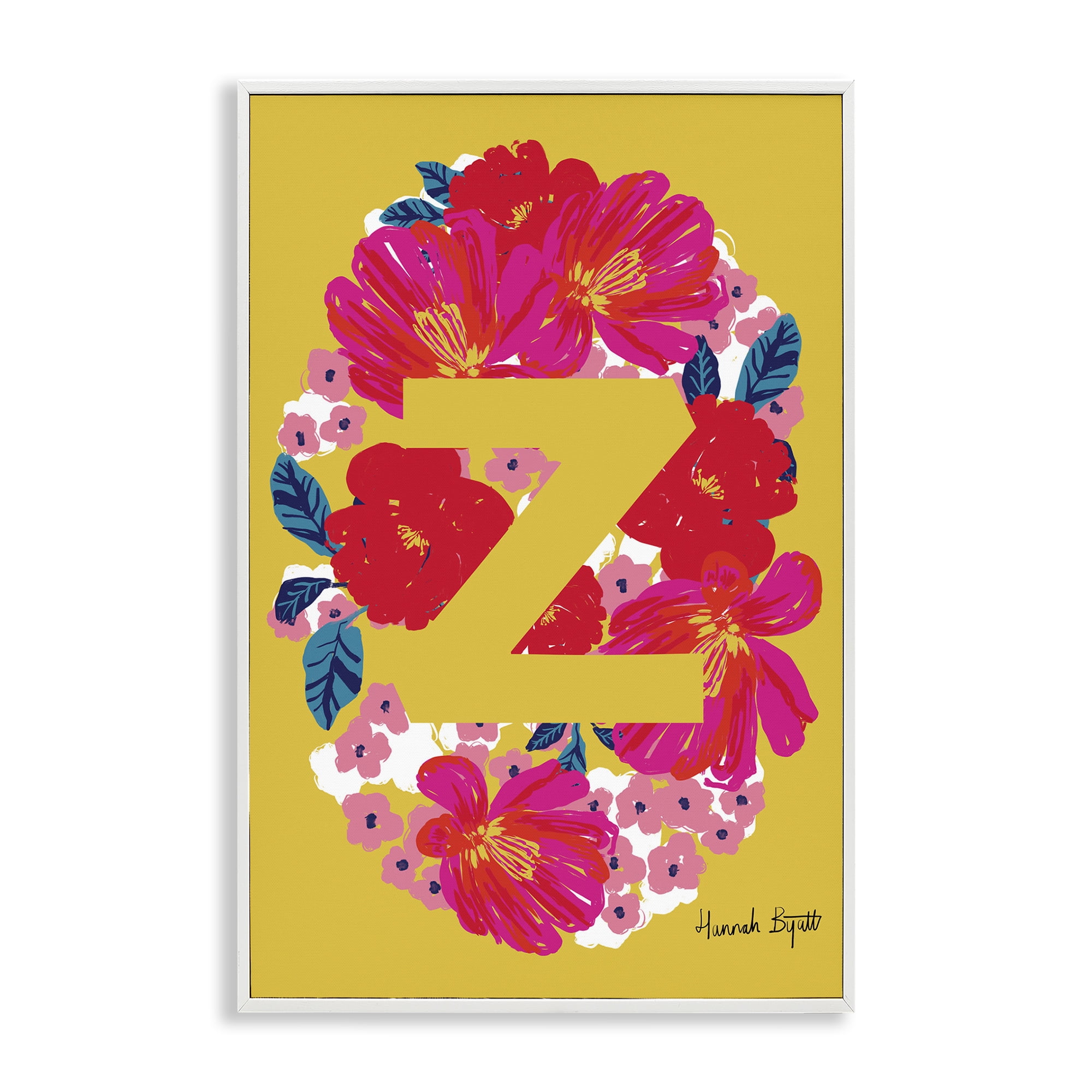 Stupell Industries Floral Bloom Letter Z Botanical & Floral Painting White Framed Art Print Wall Art, 12 x 18