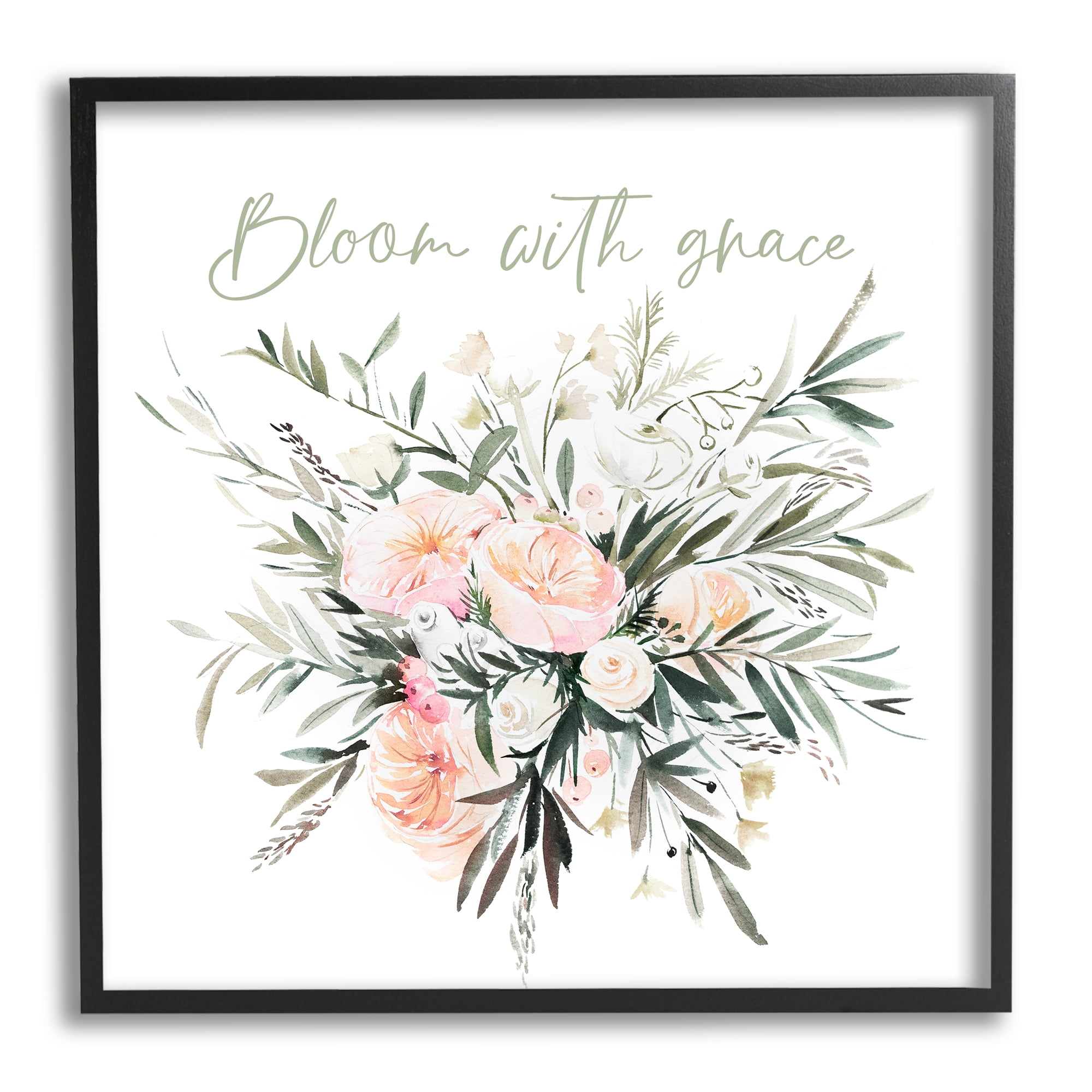 Stupell Industries Floral Bloom With Grace Botanical & Floral Painting Black Framed Art Print Wall Art, 17 x 17