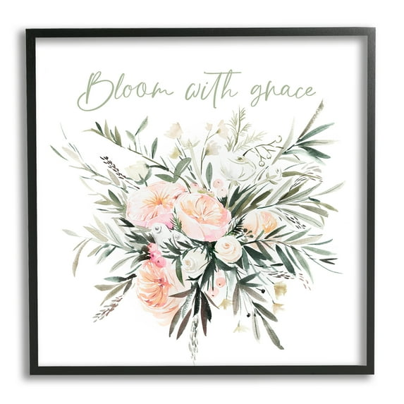 Stupell Industries Floral Bloom With Grace Botanical & Floral Painting Black Framed Art Print Wall Art, 24 x 24