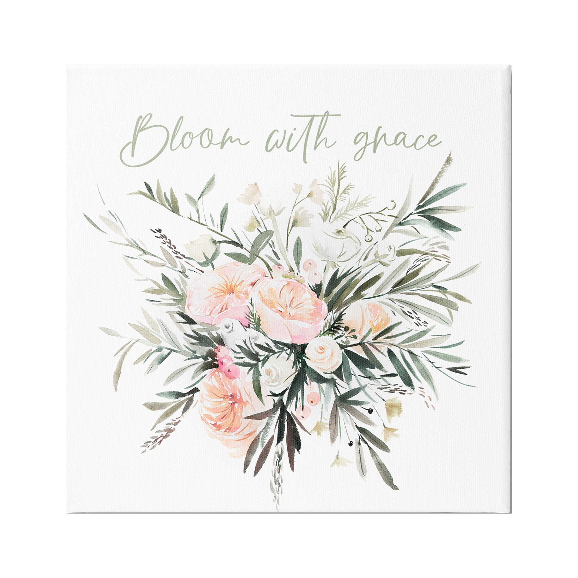 Stupell Industries Floral Bloom With Grace Botanical & Floral Painting Gallery Wrapped Canvas Print Wall Art, 30 x 30