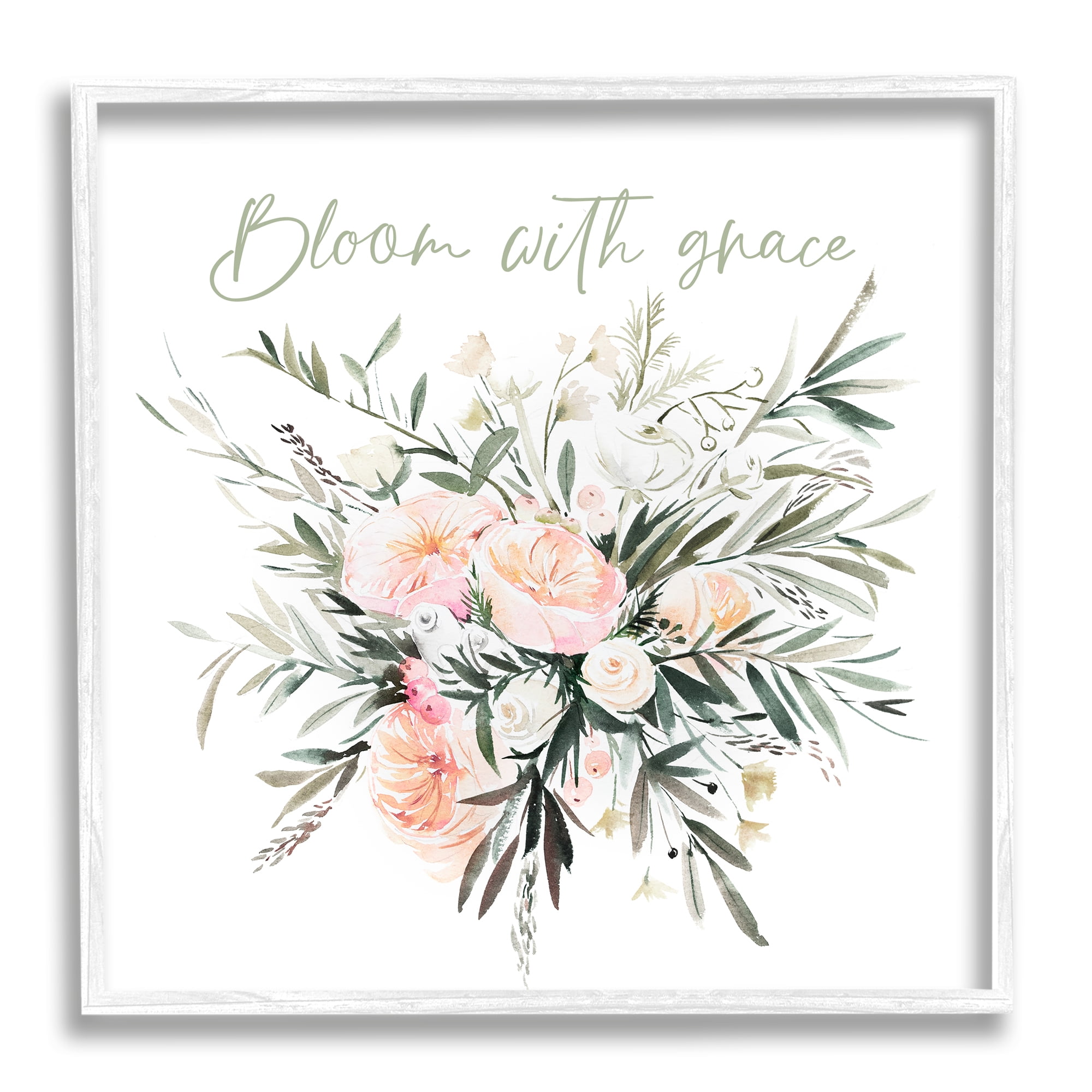 Stupell Industries Floral Bloom With Grace Botanical & Floral Painting White Framed Art Print Wall Art, 17 x 17