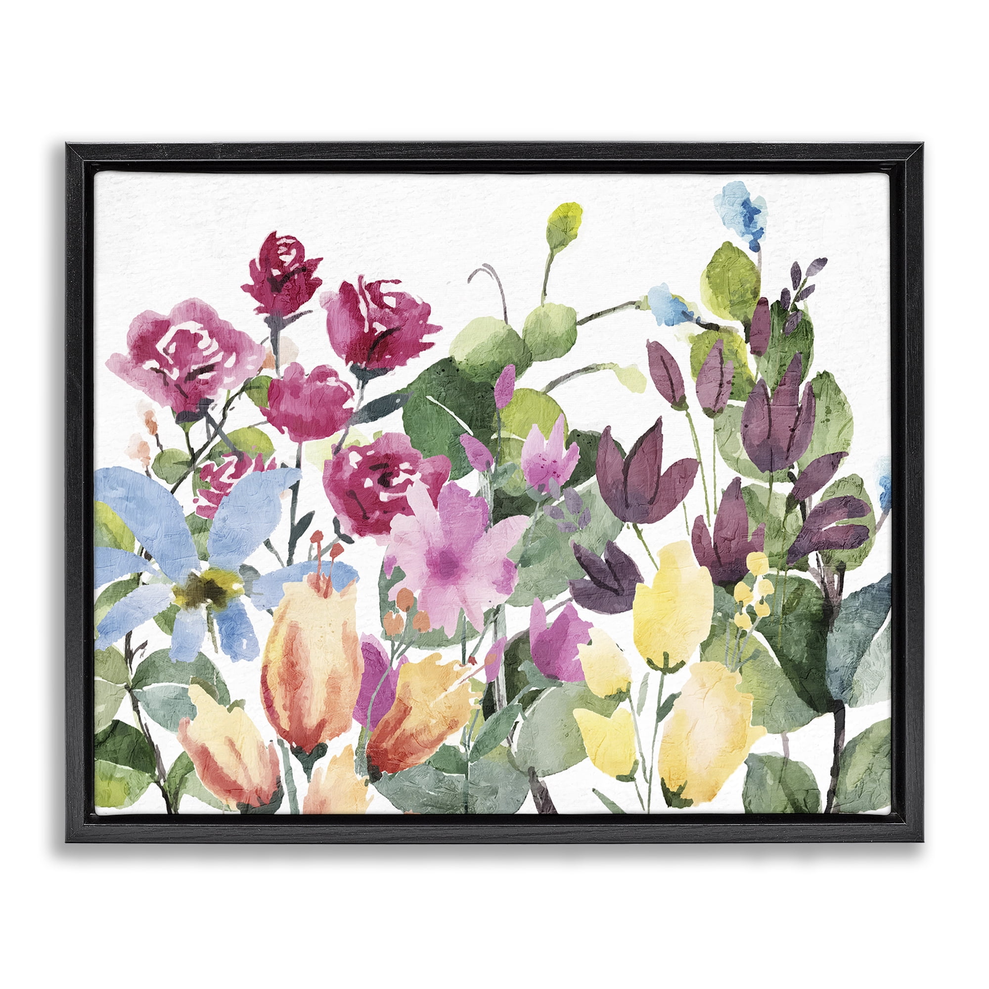 Stupell Industries Floral Blooming Colors Botanical & Floral Painting Black Floater Framed Art Print Wall Art, 21 x 17