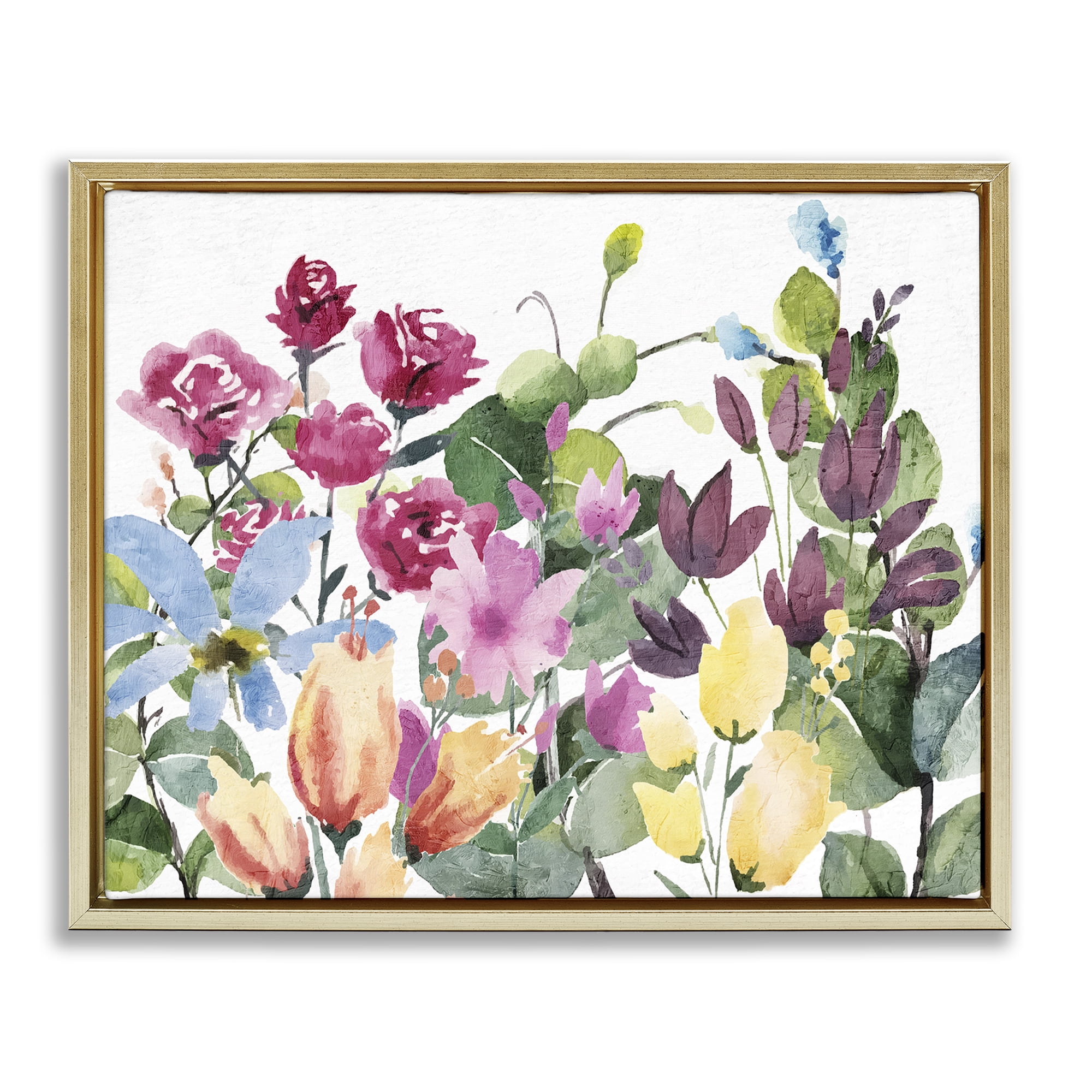 Stupell Industries Floral Blooming Colors Botanical & Floral Painting Gold Floater Framed Art Print Wall Art, 31 x 25