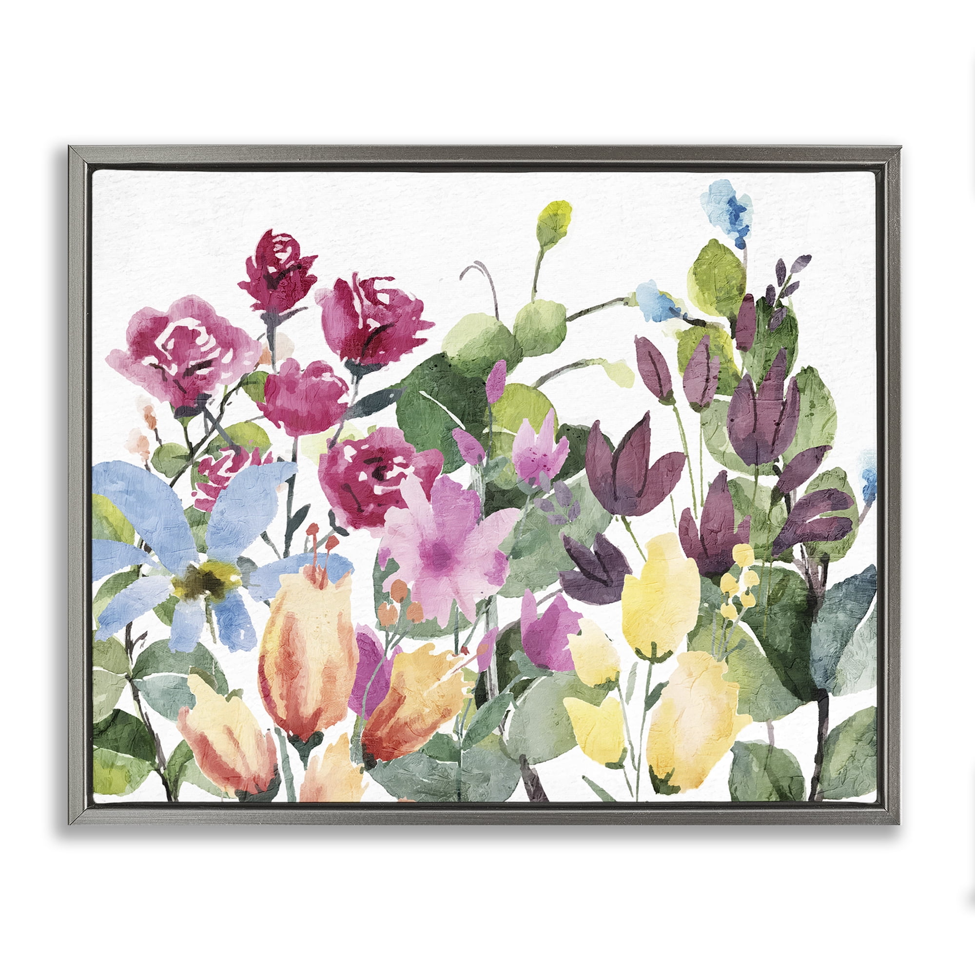 Stupell Industries Floral Blooming Colors Botanical & Floral Painting Gray Floater Framed Art Print Wall Art, 31 x 25