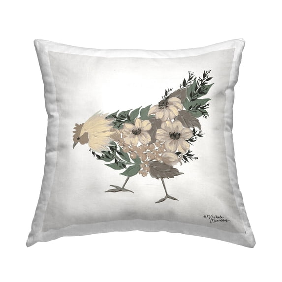 Stupell Industries Floral Blossom Arrangement Farmhouse Chicken Shape Design by Michele Norman Throw Pillow