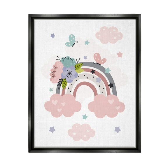 Stupell Industries Floral Blossom Rainbow Botanical & Floral Painting Black Floater Framed Art Print Wall Art, 17 x 21