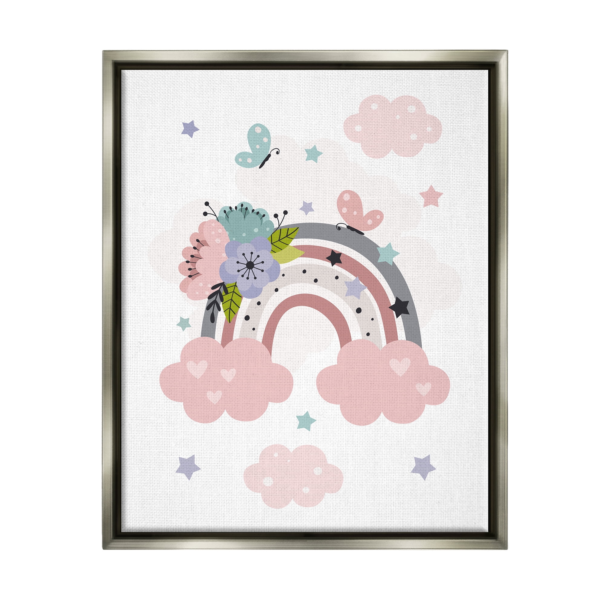 Stupell Industries Floral Blossom Rainbow Botanical & Floral Painting Gray Floater Framed Art Print Wall Art, 17 x 21