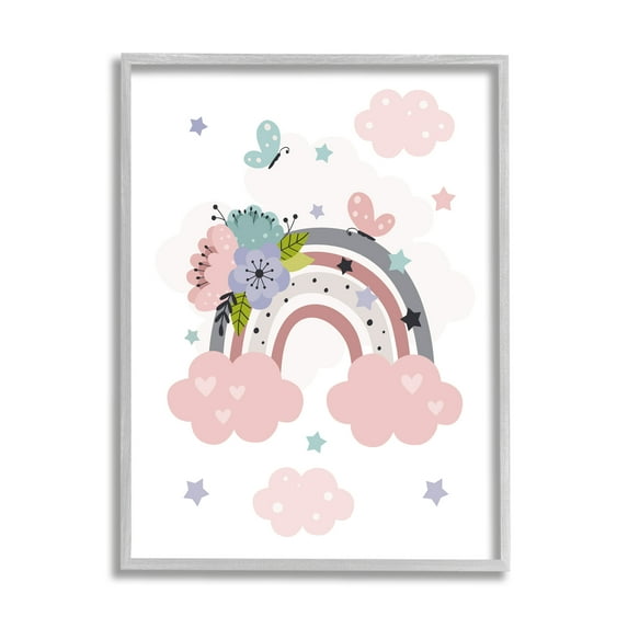 Stupell Industries Floral Blossom Rainbow Botanical & Floral Painting Gray Framed Art Print Wall Art, 24 x 30