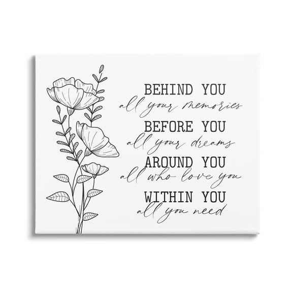 Stupell Industries Floral Blossoms Loving Quote Behind Before Around Within Graphic Art Gallery Wrapped Canvas Print Wall Art, Design by Lettered and Lined