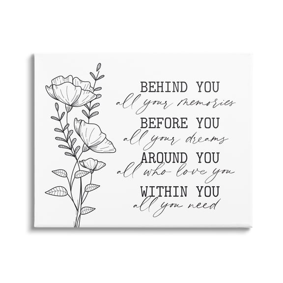 Stupell Industries Floral Blossoms Loving Quote Behind Before Around Within Graphic Art Gallery Wrapped Canvas Print Wall Art, Design by Lettered and Lined