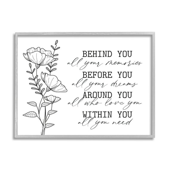 Stupell Industries Floral Blossoms Loving Quote Behind Before Around Within Graphic Art Gray Framed Art Print Wall Art, Design by Lettered and Lined