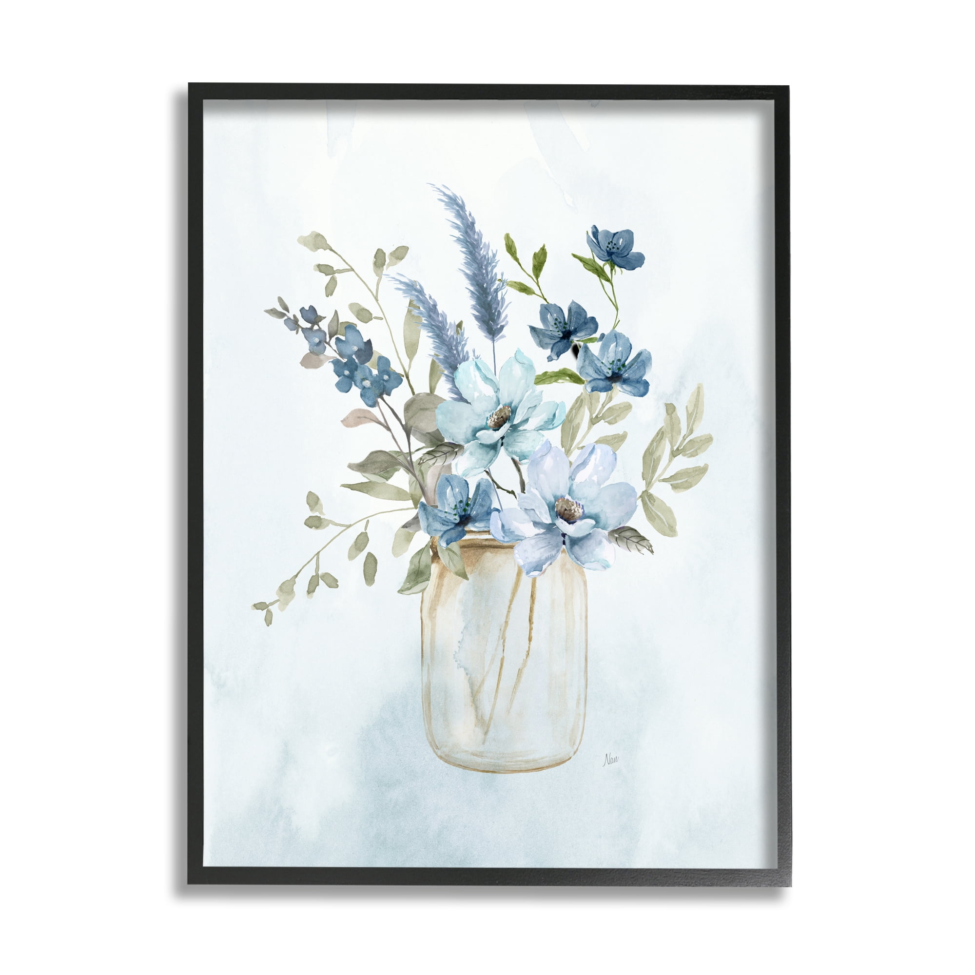 Stupell Industries Floral Blue Bouquet Botanical & Floral Painting Black Framed Art Print Wall Art, 11 x 14