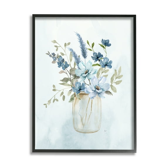 Stupell Industries Floral Blue Bouquet Botanical & Floral Painting Black Framed Art Print Wall Art, 24 x 30