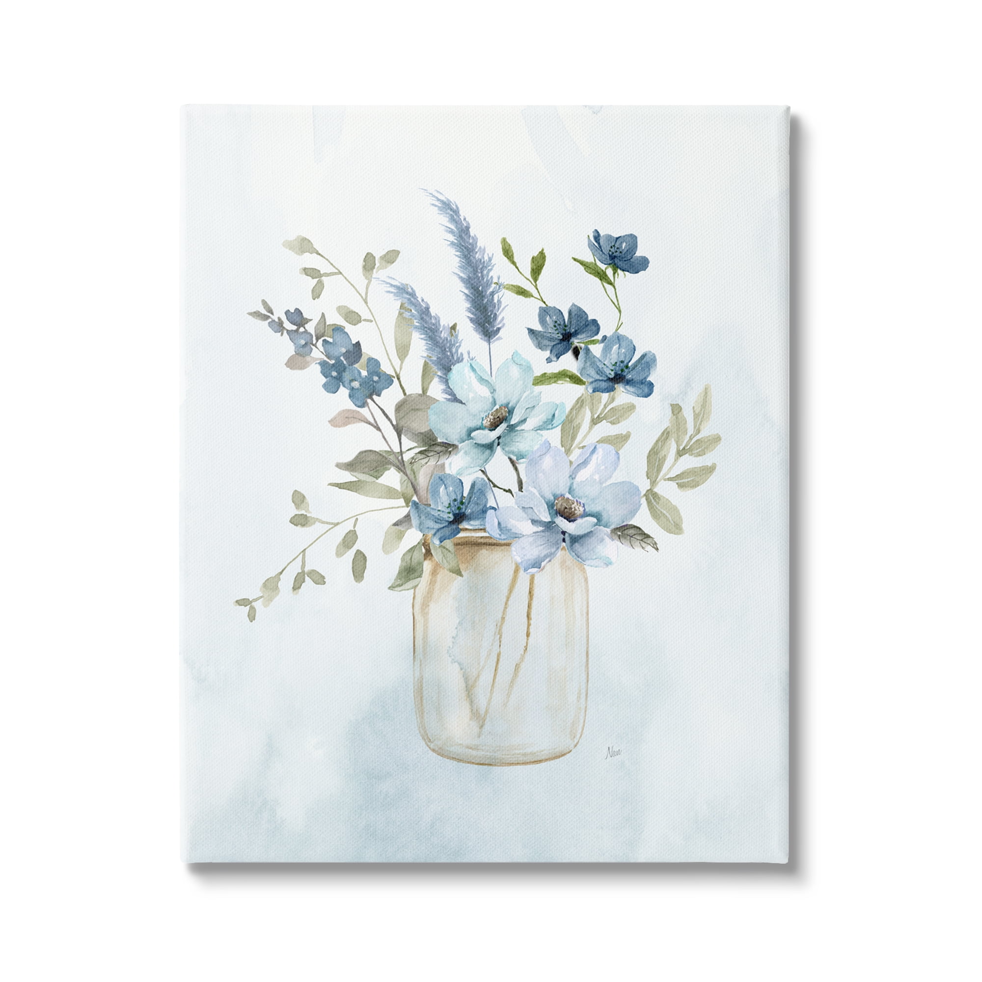 Stupell Industries Floral Blue Bouquet Botanical & Floral Painting Gallery Wrapped Canvas Art Print Wall Art, 30 x 40
