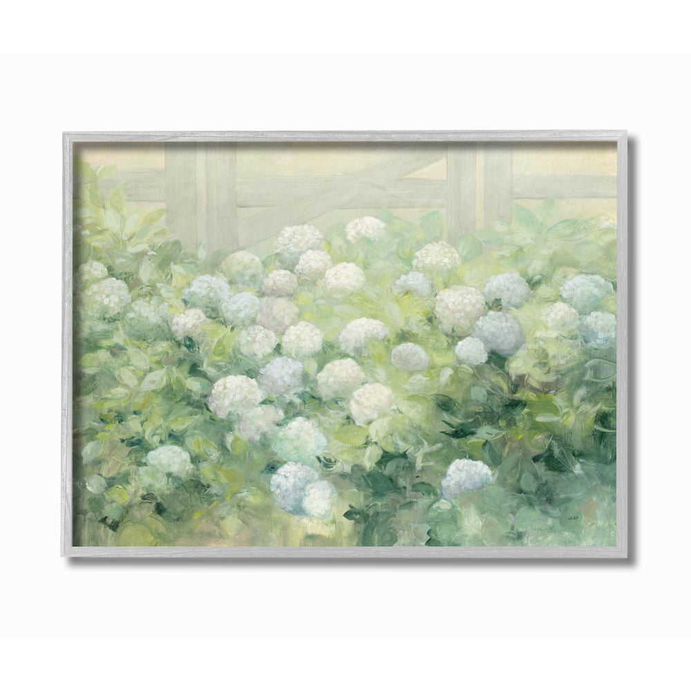Stupell Industries Floral Blue White Hydrangea Garden Farmhouse Painting Framed Wall Art Design by Julia Purinton, 11" x 14", Gray Framed