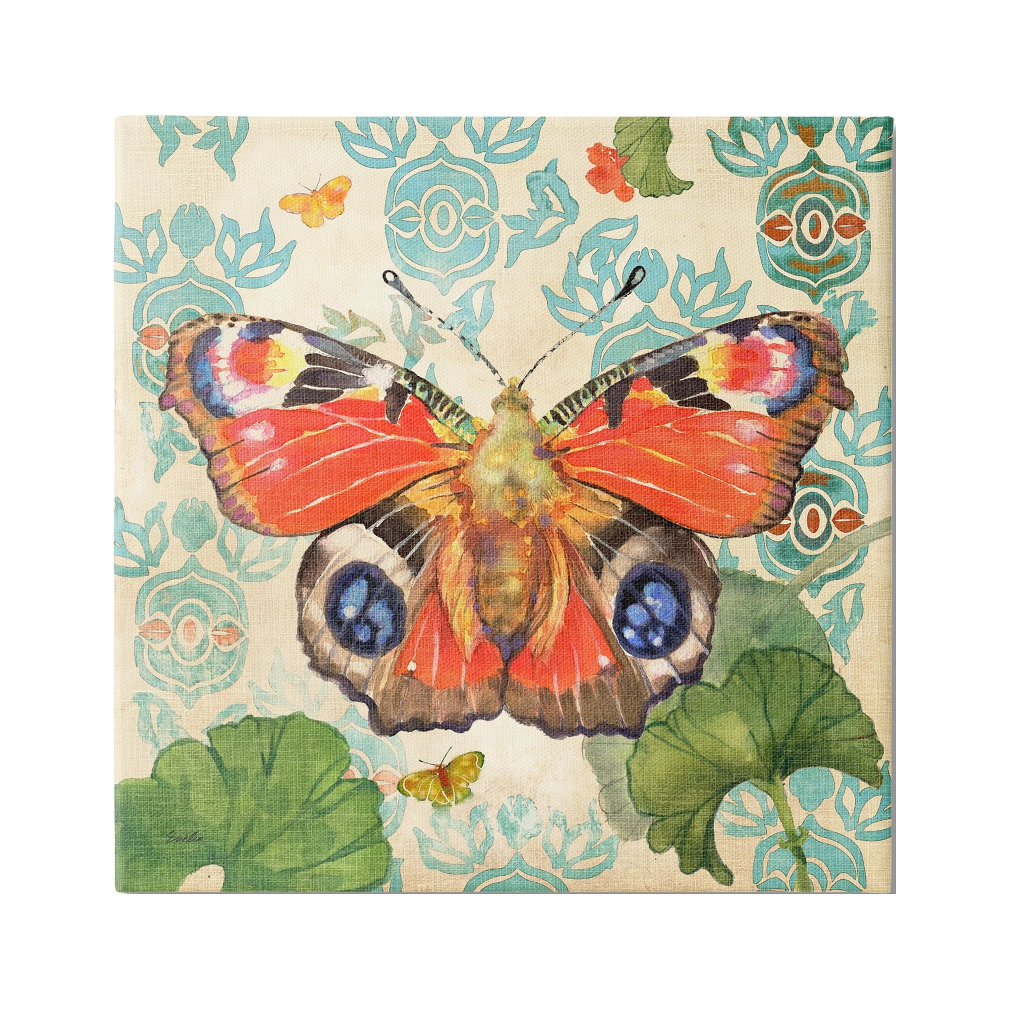 Stupell Industries Floral Boho Butterfly Animals & Insects Painting Gallery Wrapped Canvas Art Print Wall Art, 17 x 17