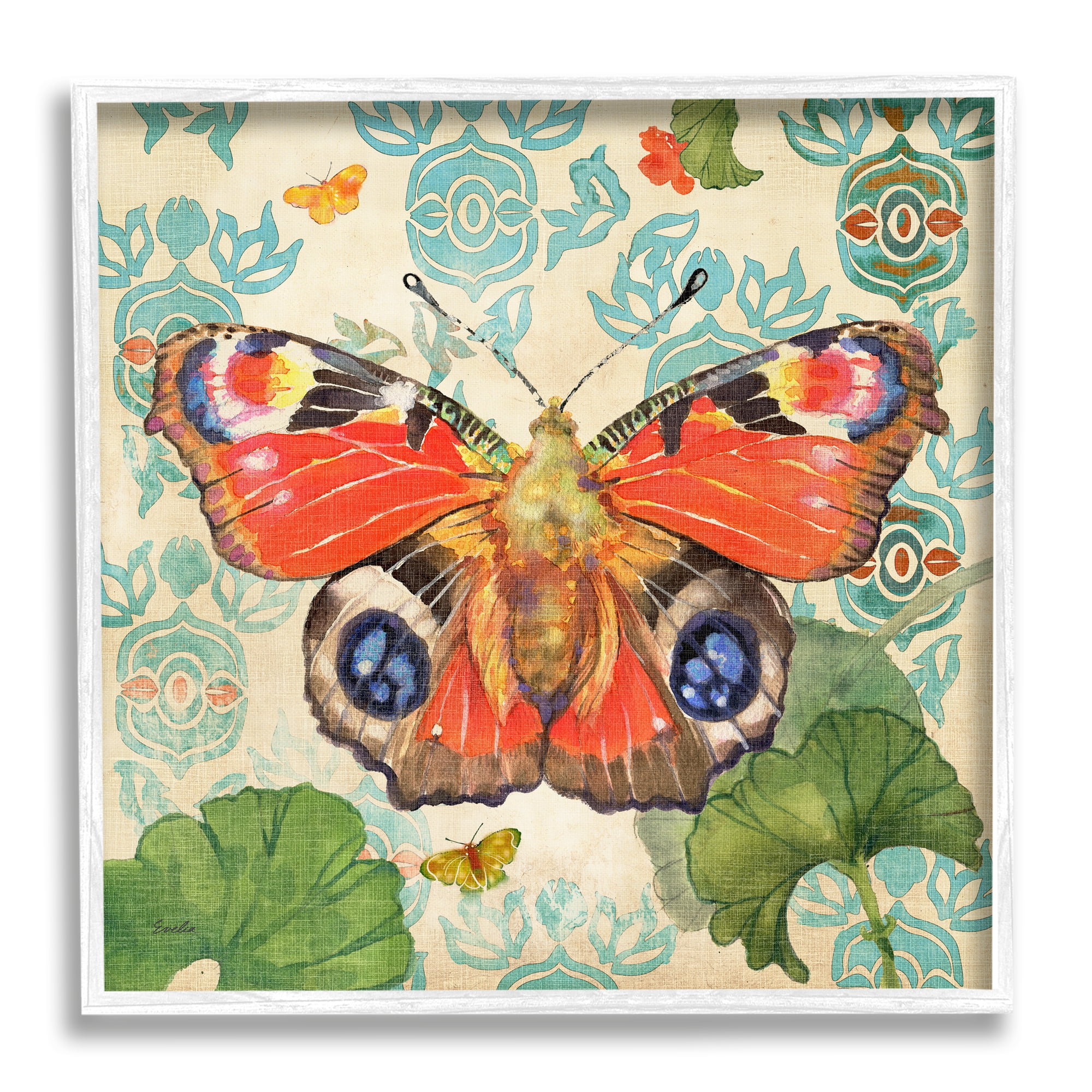 Stupell Industries Floral Boho Butterfly Animals & Insects Painting White Framed Art Print Wall Art, 12 x 12