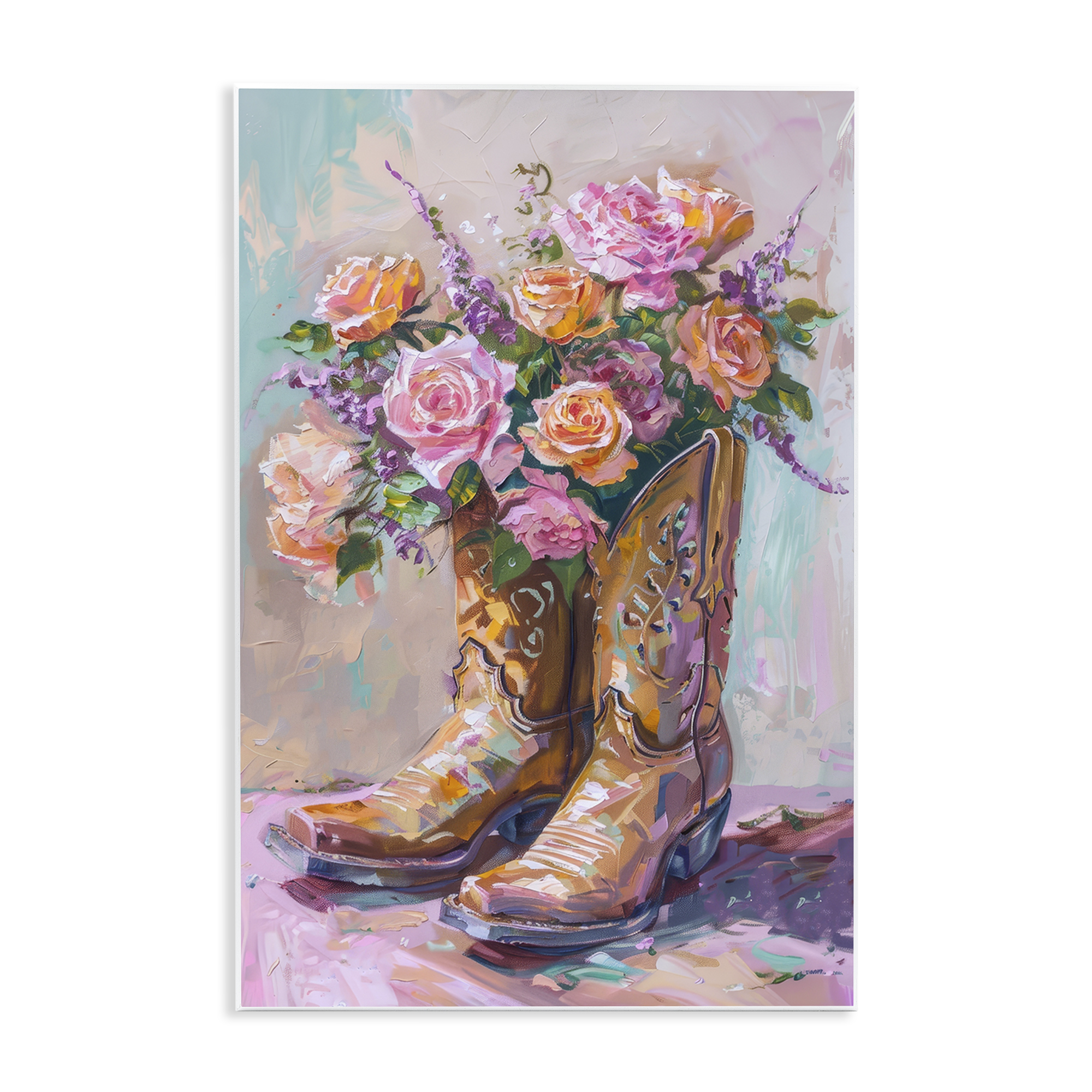 Stupell Industries Floral Boots Bouquet Plants & Flowers Painting Unframed Art Print Wall Art, 13 x 19