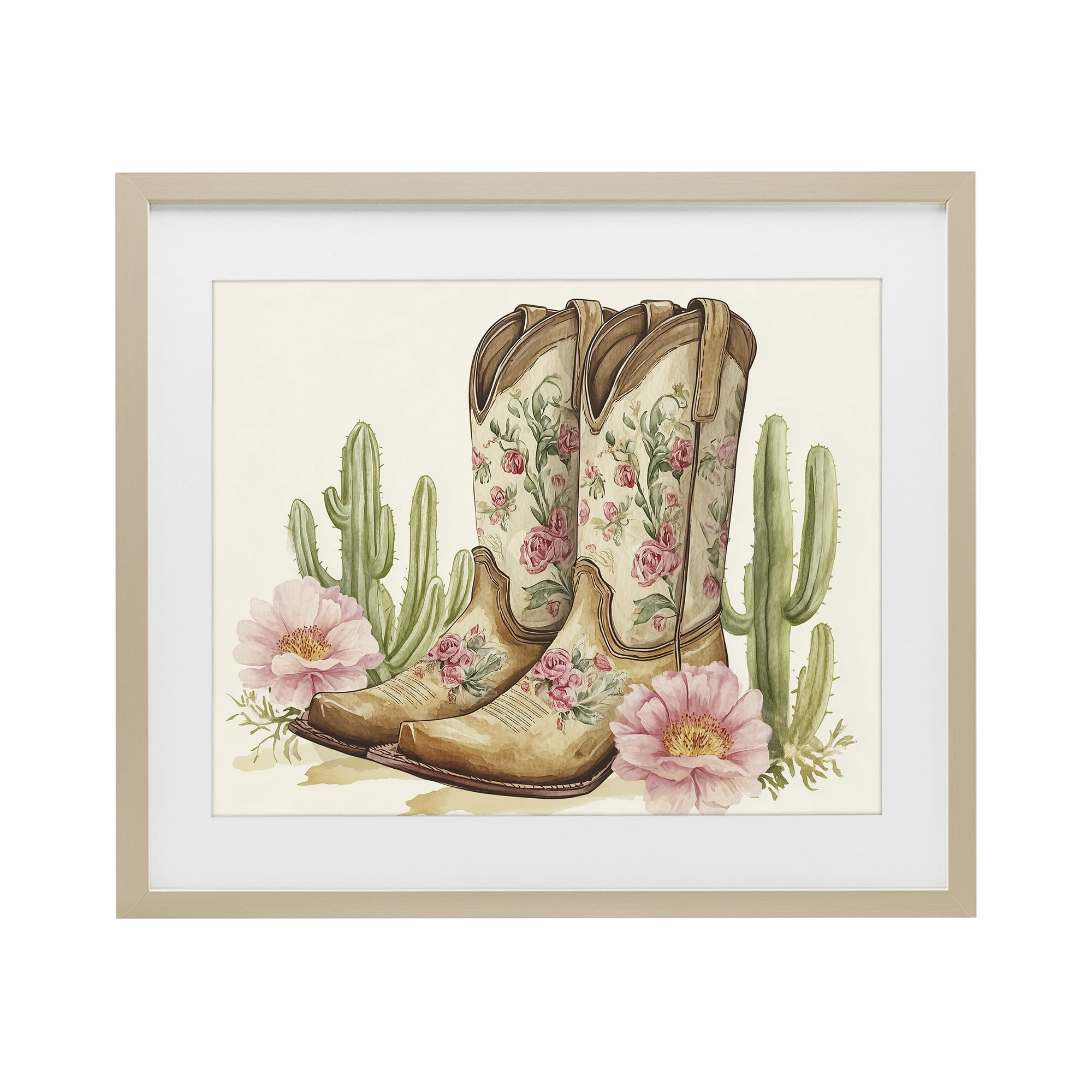 Stupell Industries Floral Boots & Cactuses Birch Framed Print Under Glass, design by Heidi Kuntz