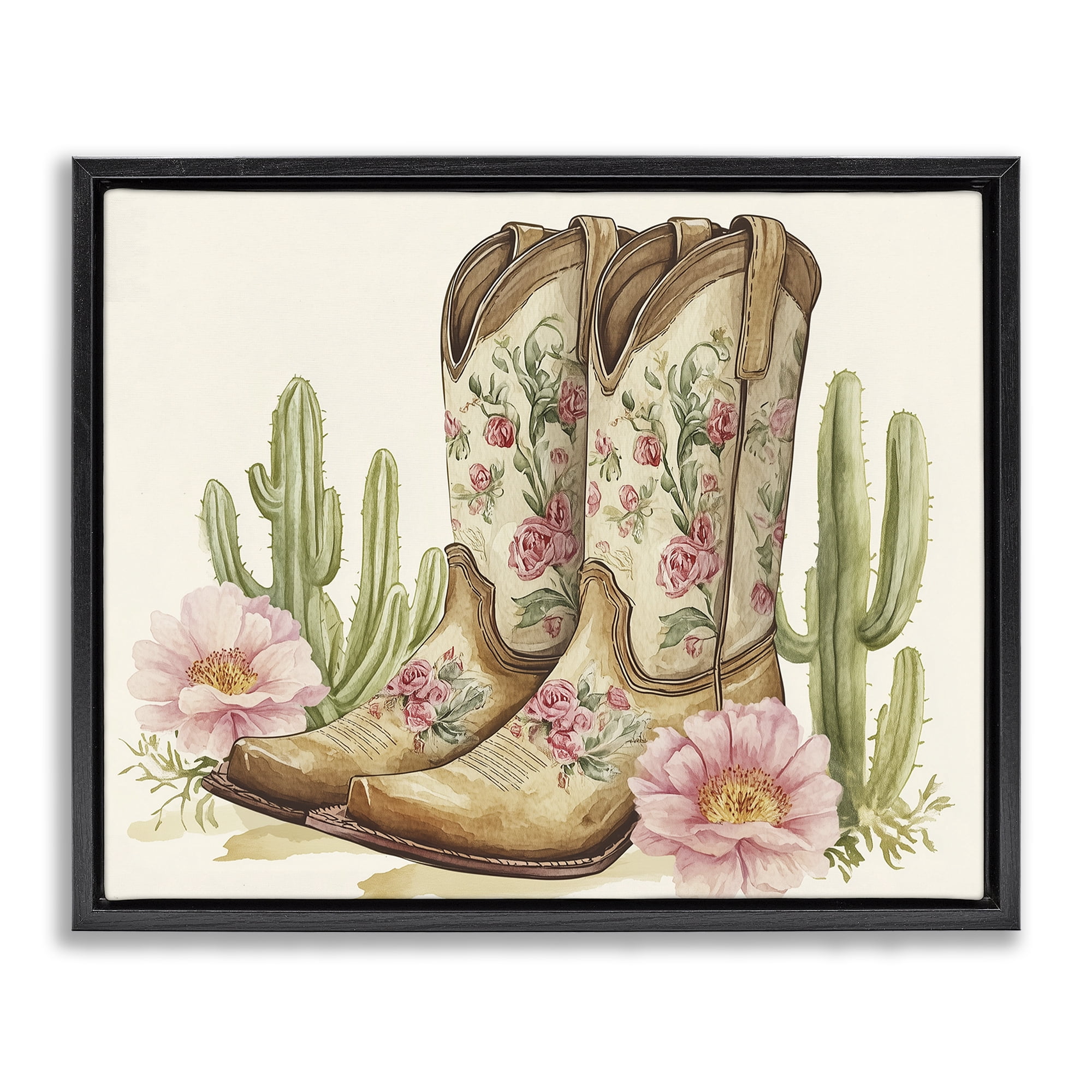 Stupell Industries Floral Boots & Cactuses Black Framed Floater Canvas Wall Art, design by Heidi Kuntz