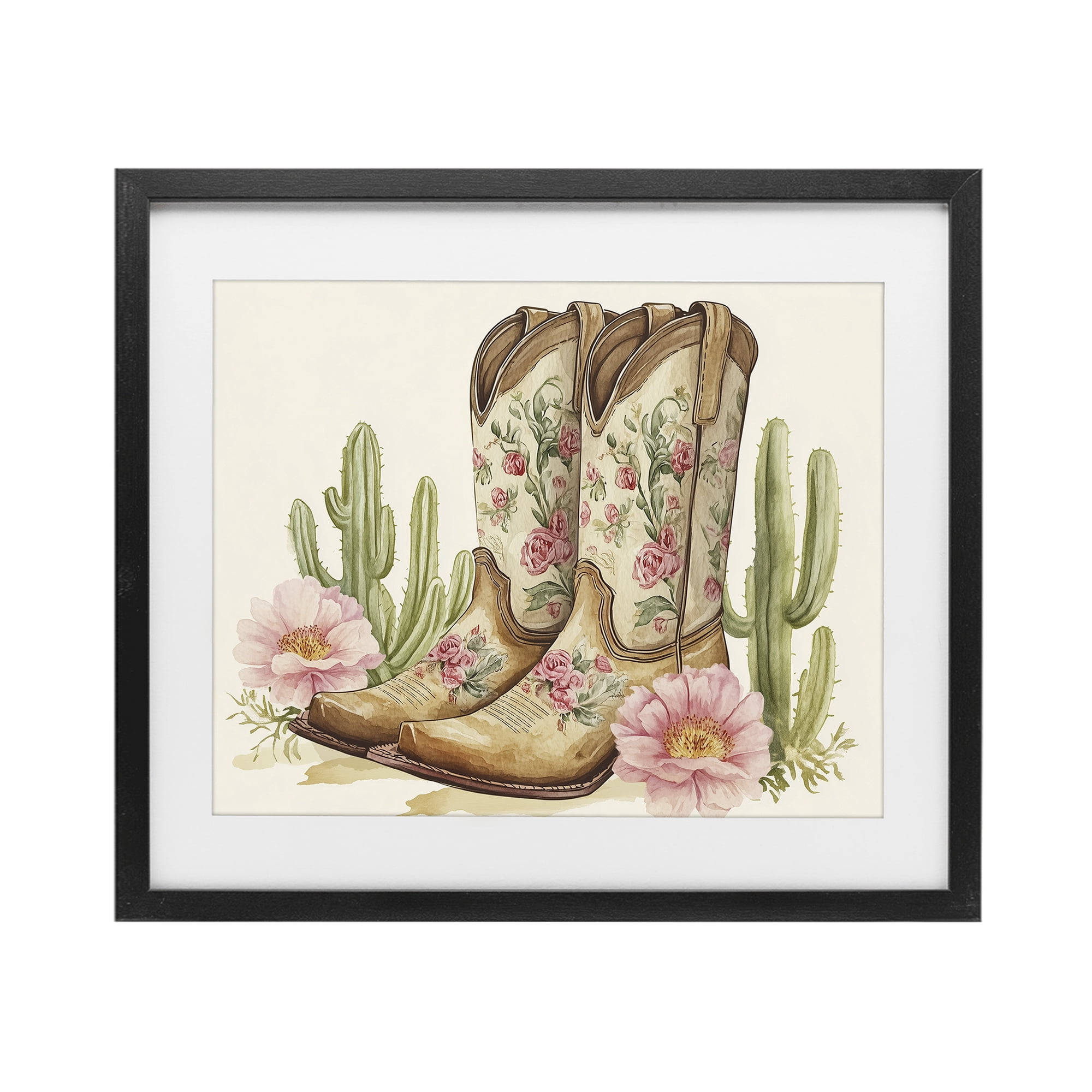 Stupell Industries Floral Boots & Cactuses Black Framed Print Under Glass, design by Heidi Kuntz