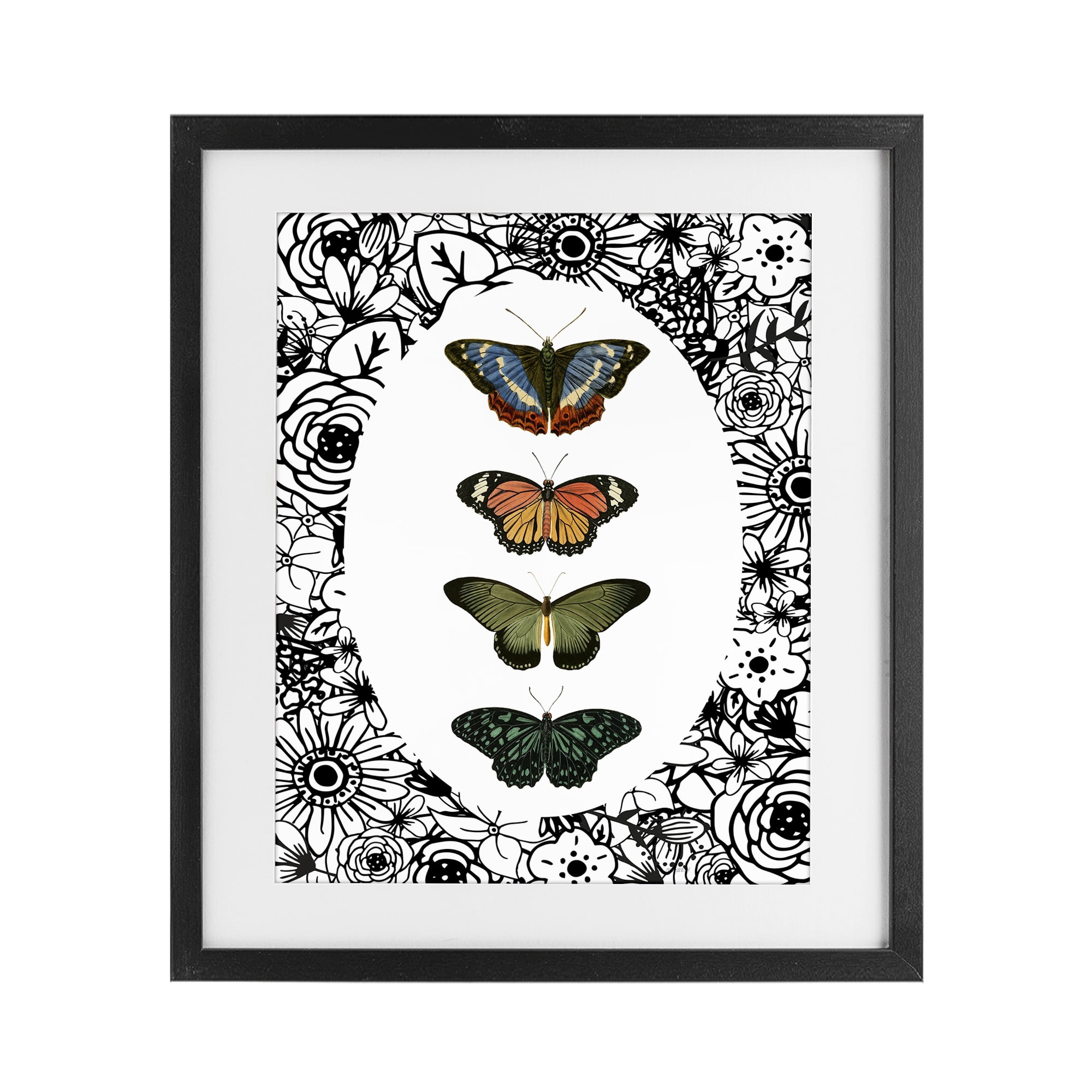 Stupell Industries Floral Border Butterfly Lineup Black Framed Print Under Glass, design by Dan Meneely
