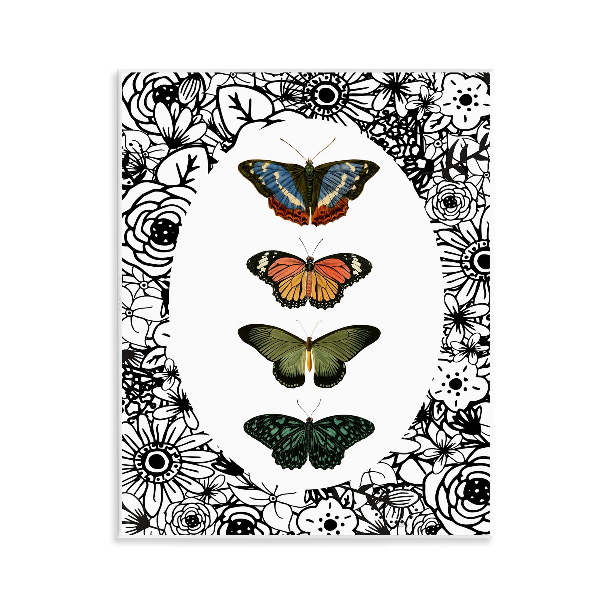 Stupell Industries Floral Border Butterfly Lineup Wall Plaque Art, design by Dan Meneely