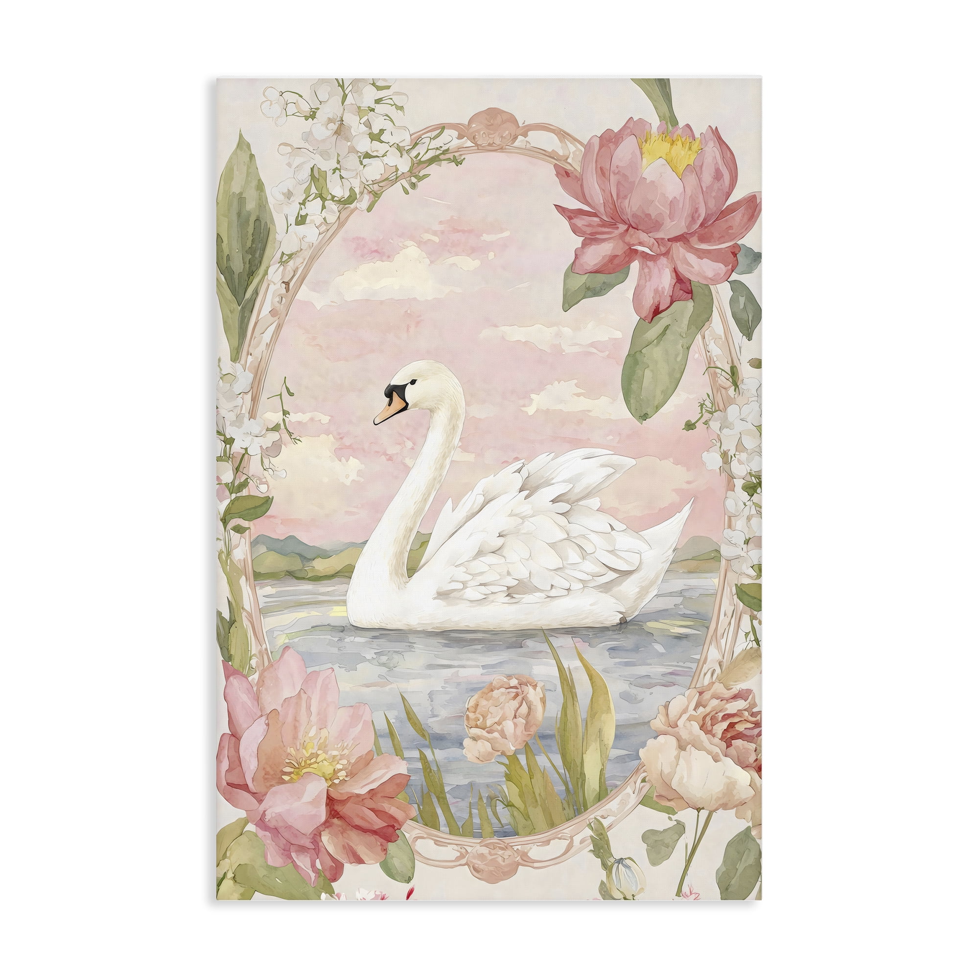 Stupell Industries Floral Border Swan in Bloom Canvas Wall Art, design by Creative Studio