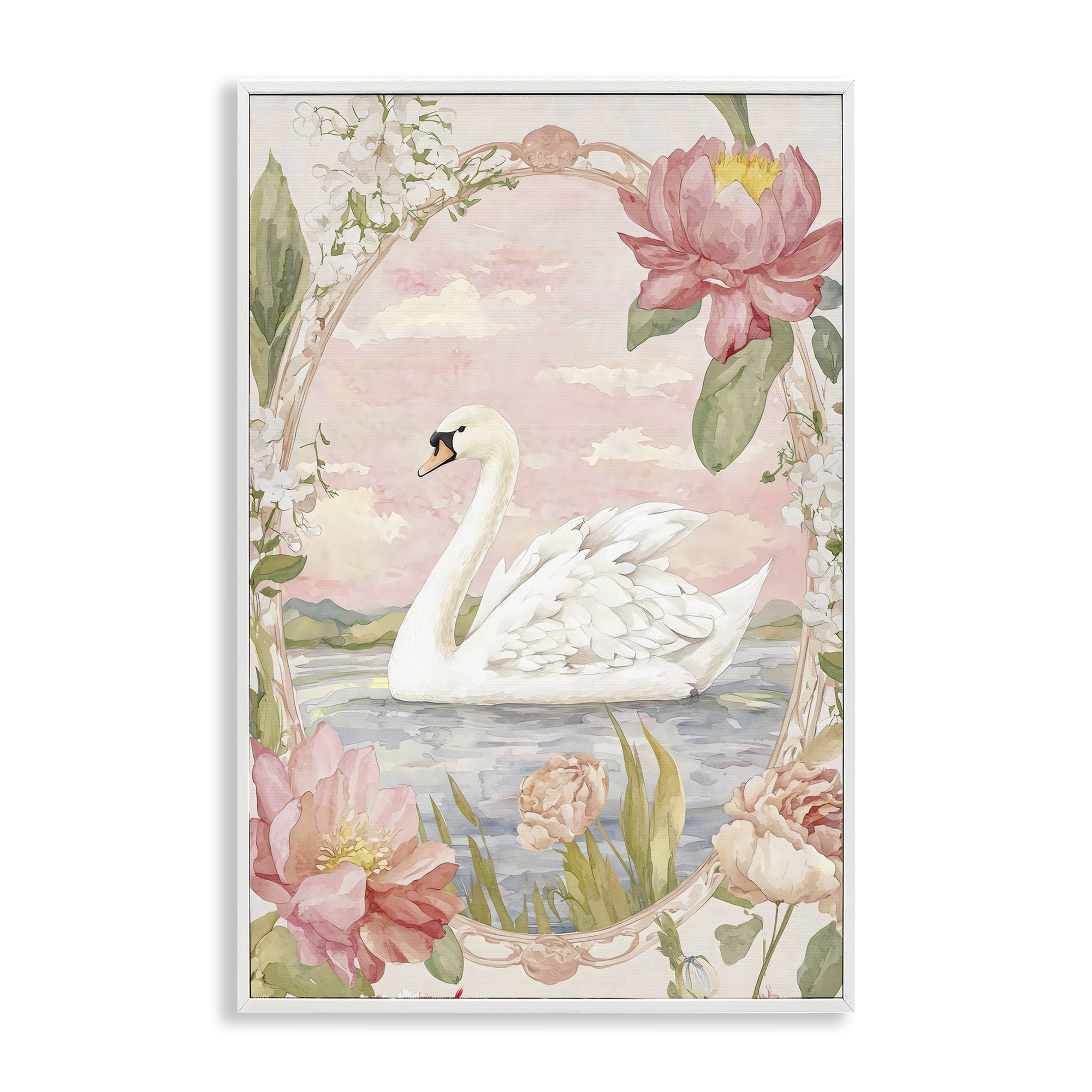 Stupell Industries Floral Border Swan in Bloom White Framed Giclee Art, design by Creative Studio