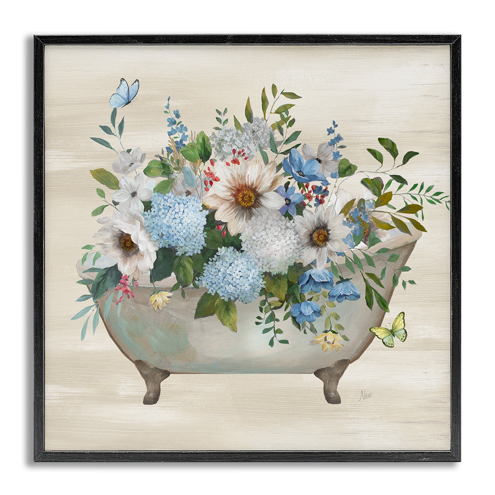 Stupell Industries Floral Bouquet Bathtub Typography Painting Gray Framed Art Print Wall Art, 12 x 12
