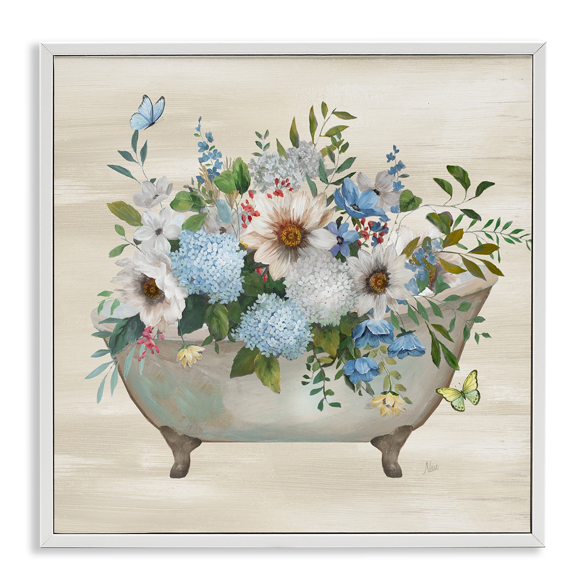 Stupell Industries Floral Bouquet Bathtub Typography Painting White Framed Art Print Wall Art, 24 x 24