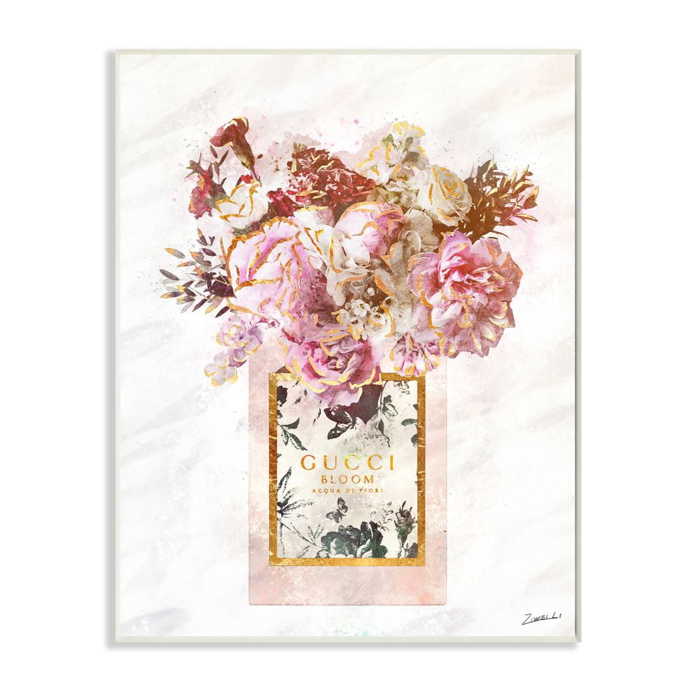 Stupell Industries Floral Bouquet Fashion Style Shopping Bag Pink White Gold Graphic Art Unframed Art Print Wall Art, 10x15, by Ziwei Li