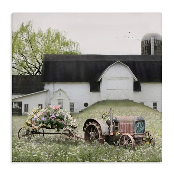Stupell Industries Floral Bouquet Tractor Flower Field Barn Farmhouse , 30 x 30, Design by Lori Deiter