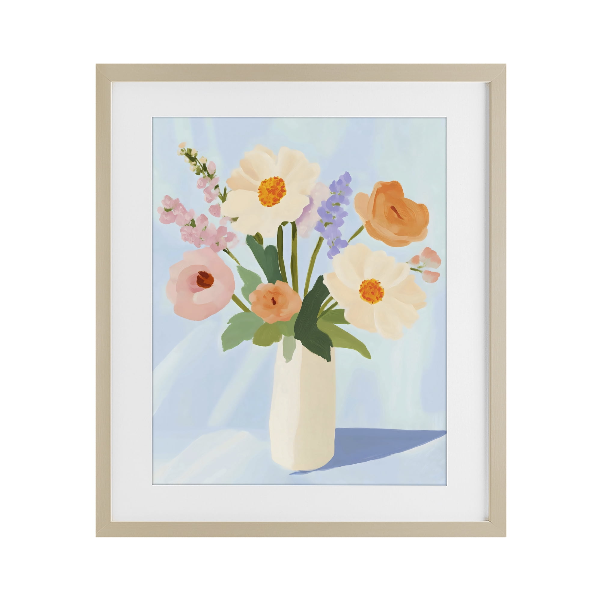 Stupell Industries Floral Bouquet in Sleek White Vase Birch Framed Print Under Glass, design by The Prints Vibe