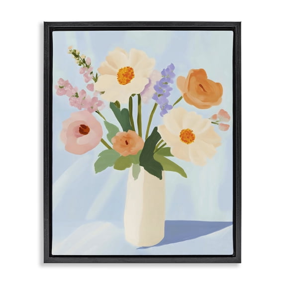 Stupell Industries Shabby Chic Floral Bouquet in Sleek White Vase Black Floating Frame Canvas Art, 25 x 31, by The Prints Vibe