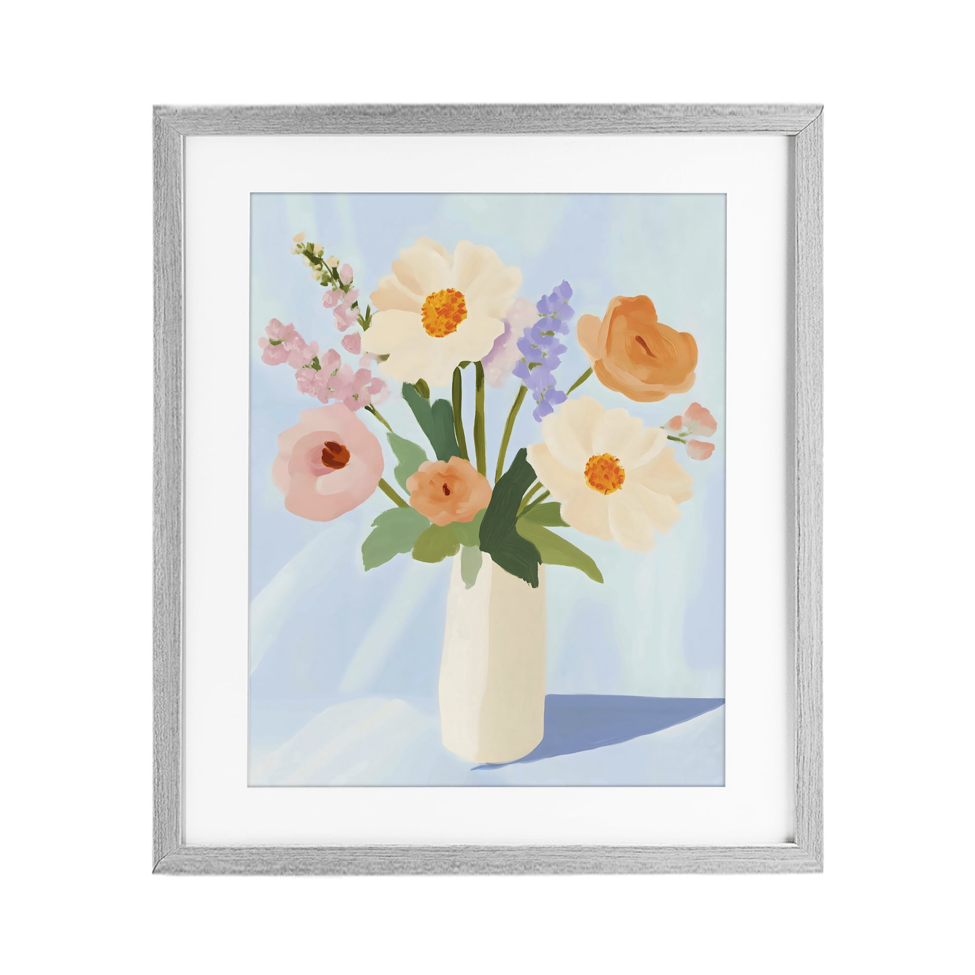 Stupell Industries Floral Bouquet in Sleek White Vase Gray Framed Print Under Glass, design by The Prints Vibe