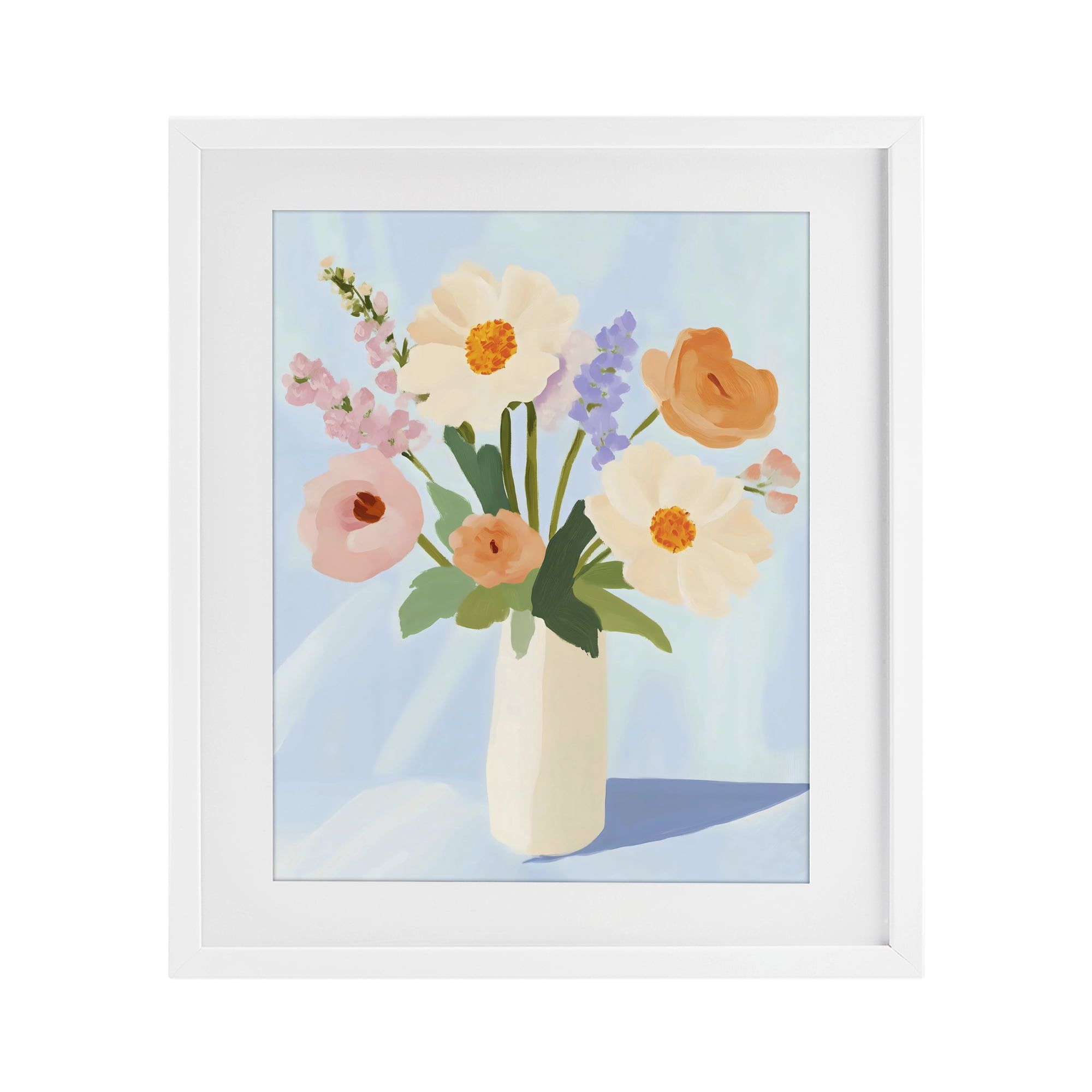 Stupell Industries Floral Bouquet in Sleek White Vase White Framed Print Under Glass, design by The Prints Vibe